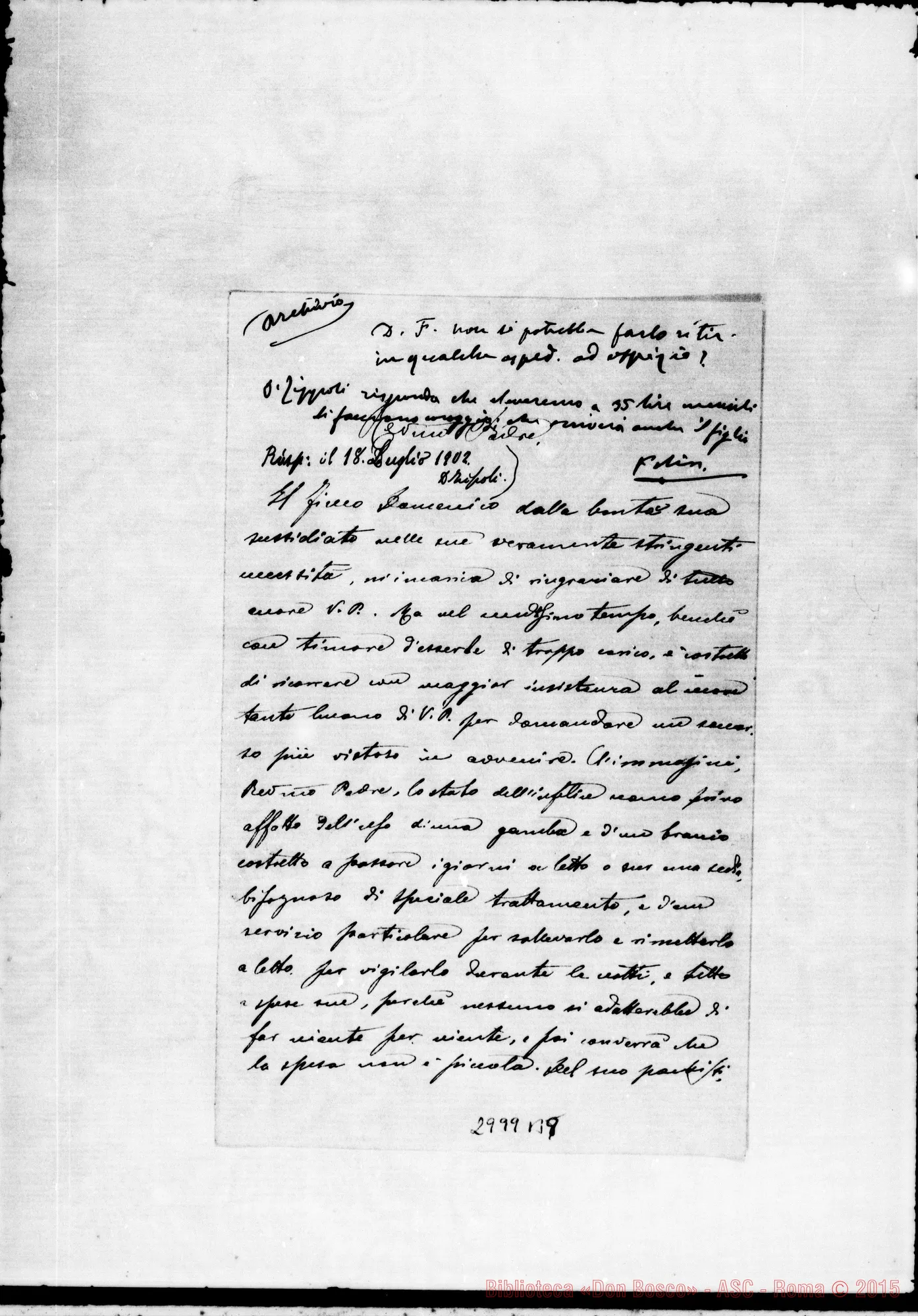 Fotogramma B 9 — Avv. Salbergo - Rev.mo Padre. Autogr. Rua E Rinaldi. Gallio, 12-07-1902