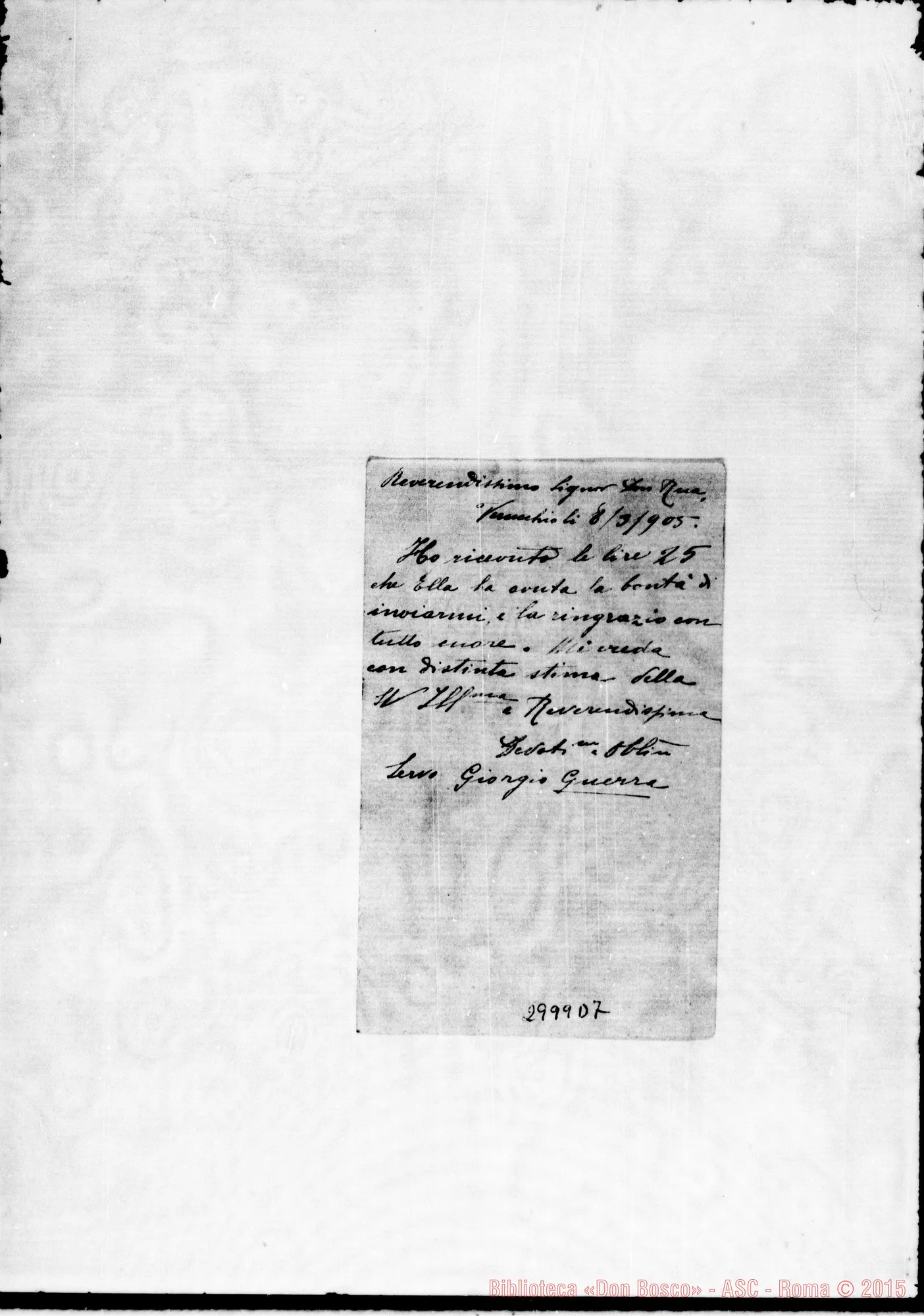 Fotogramma D 7 — Guerra Giorgio - D. Rua. Autogr. Rua. Verucchio, 8-03-1905