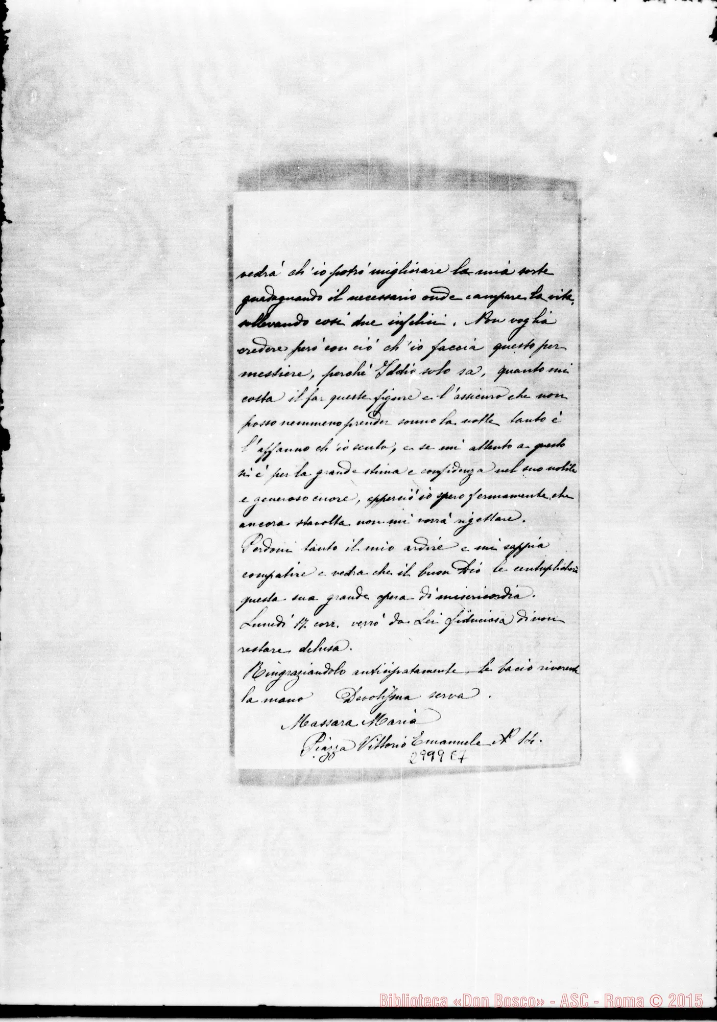 Fotogramma E 7 — Massara Maria - Rev.mo Padre. Autogr. Rua E Rinaldi. Torino, 15-10-1904