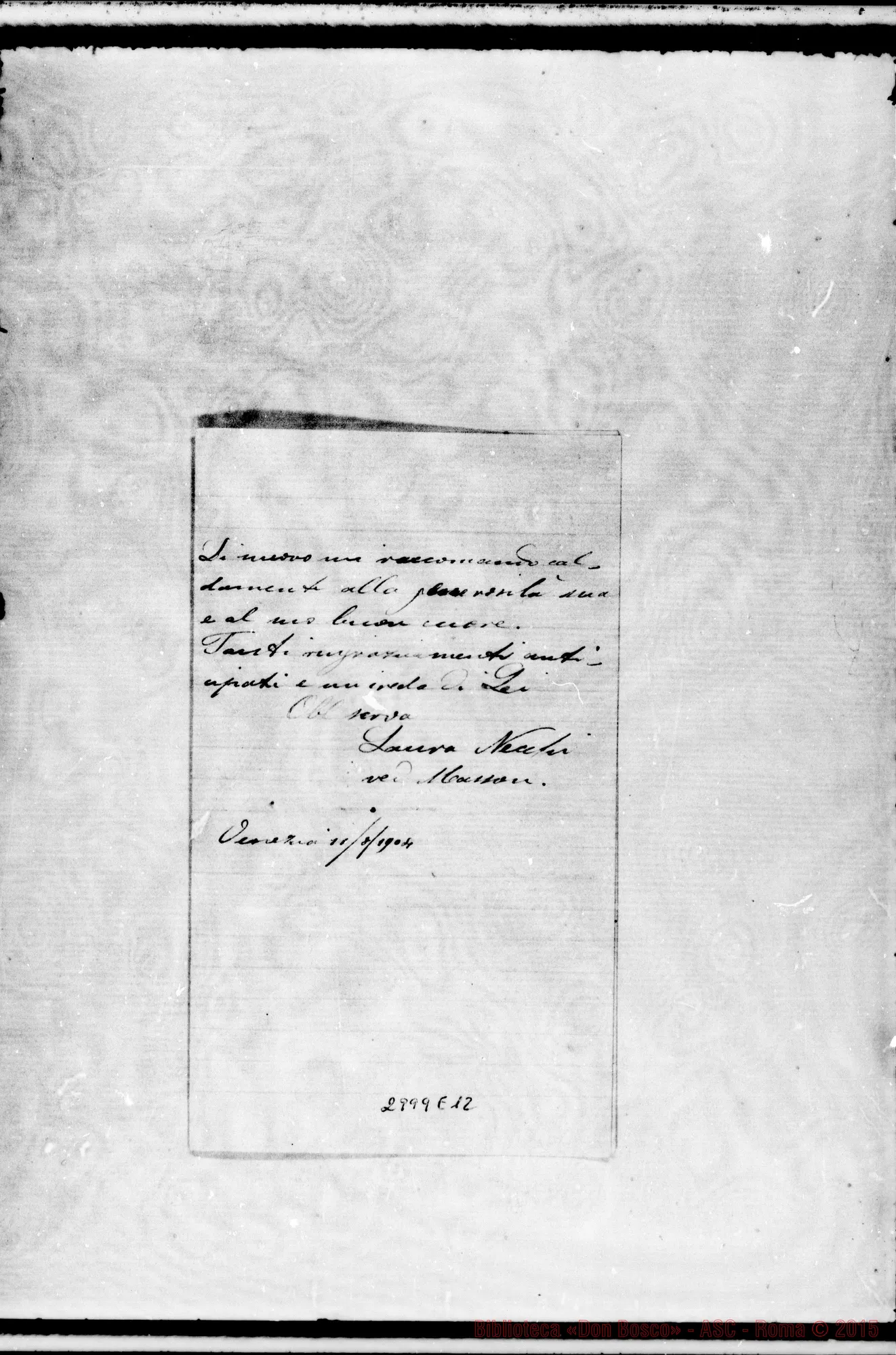 Fotogramma E 12 — Necchi Laura - D. Rua. Autogr. Rinaldi. Venezia, 11-08-1904