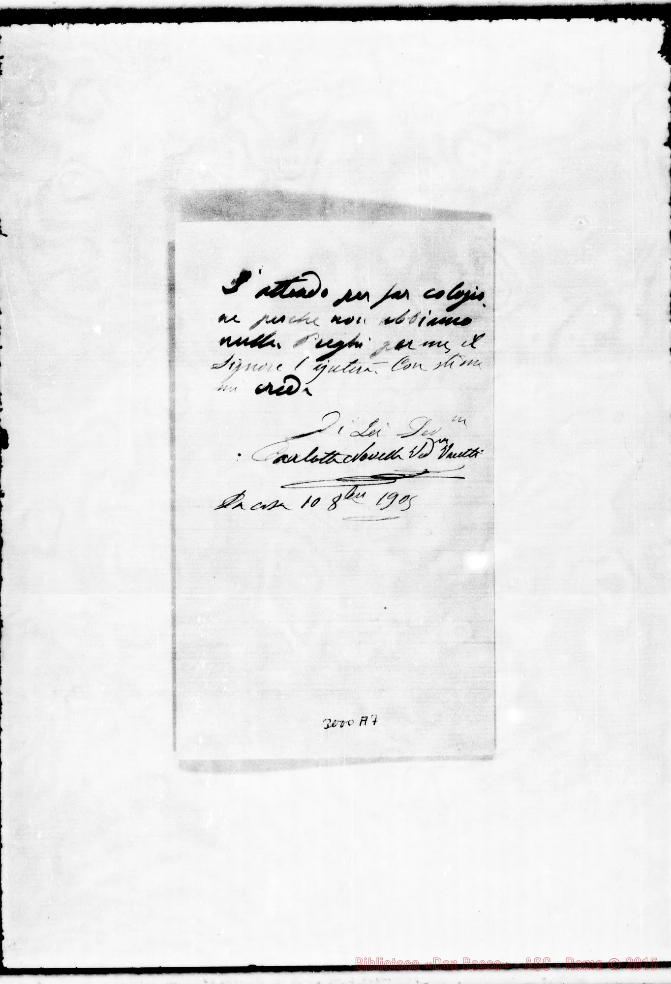 Fotogramma A 7 — Novella Carlotta - D. Rua. Autogr. Rua. Torino, 10-10-1905