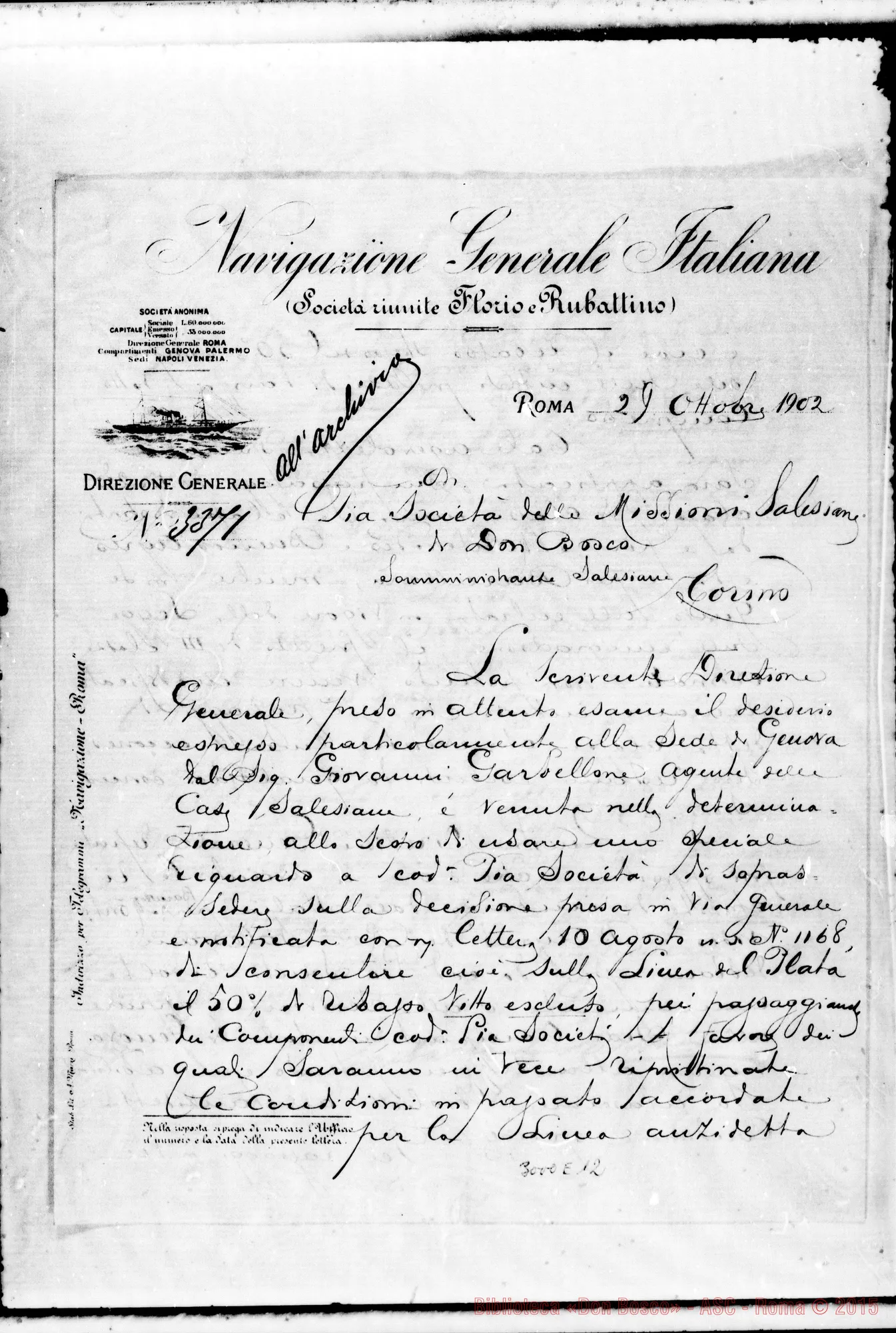 Fotogramma E 12 — Navigazione Generale Italiana - Pia Società delle Missioni Salesiane