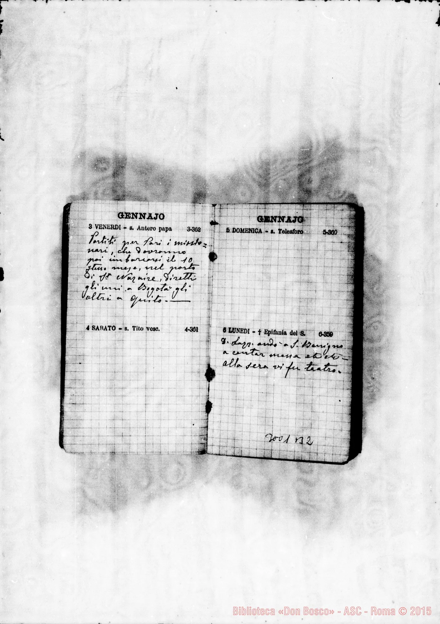 Fotogramma B 2 — 1890: Viaggi di D. Rua A Roma E in Francia. Agenda con appunti di D. Lazzero