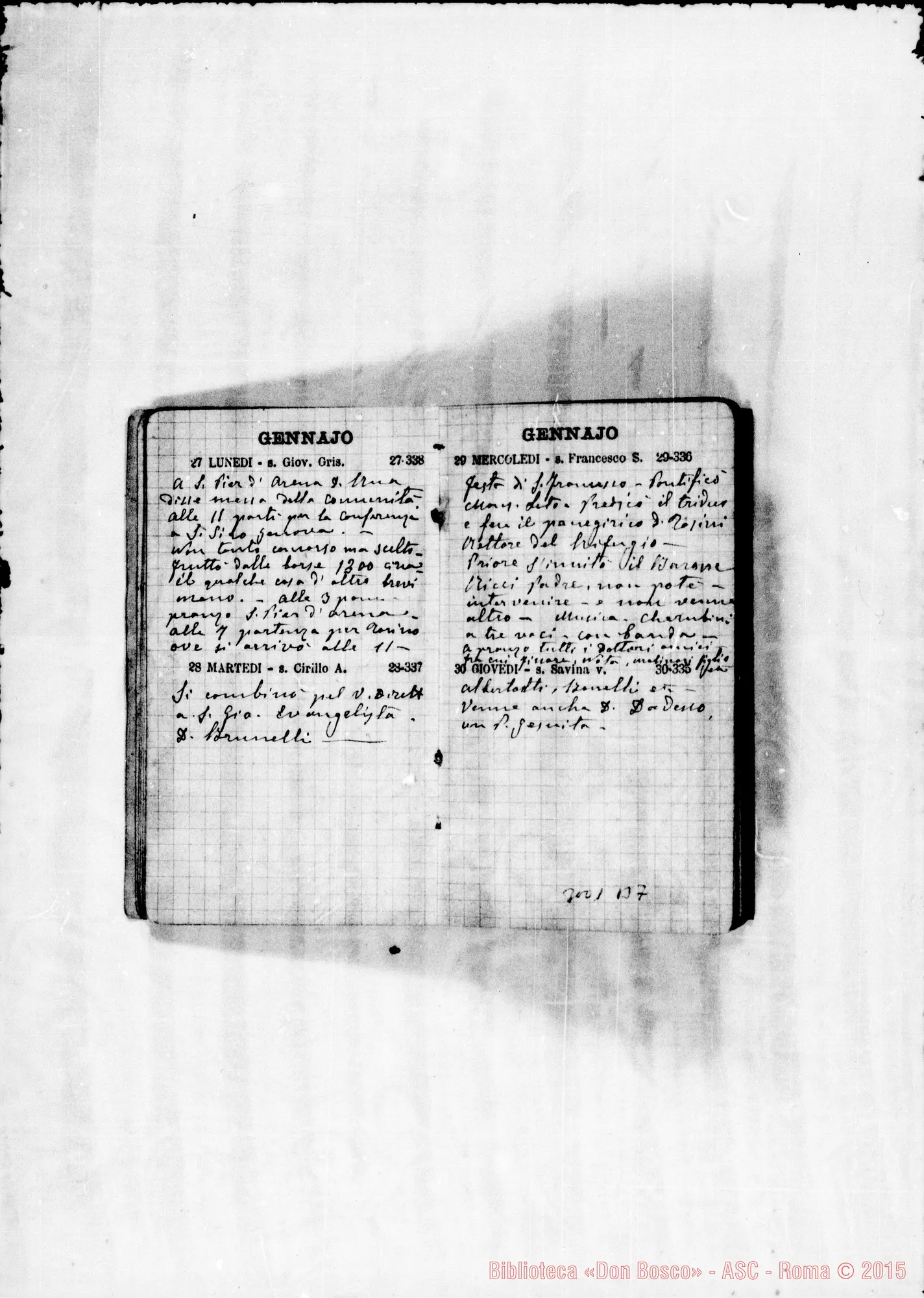 Fotogramma B 7 — 1890: Viaggi di D. Rua A Roma E in Francia. Agenda con appunti di D. Lazzero