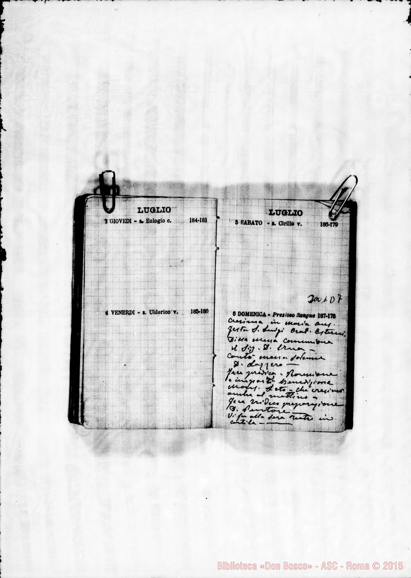 Fotogramma D 7 — 1890: Viaggi di D. Rua A Roma E in Francia. Agenda con appunti di D. Lazzero
