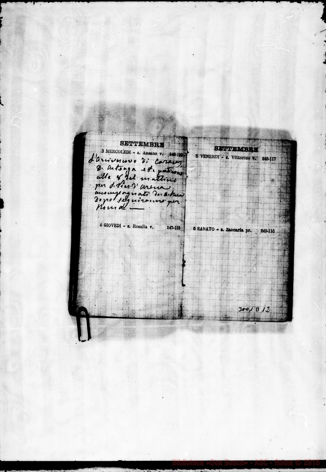 Fotogramma D 12 — 1890: Viaggi di D. Rua A Roma E in Francia. Agenda con appunti di D. Lazzero