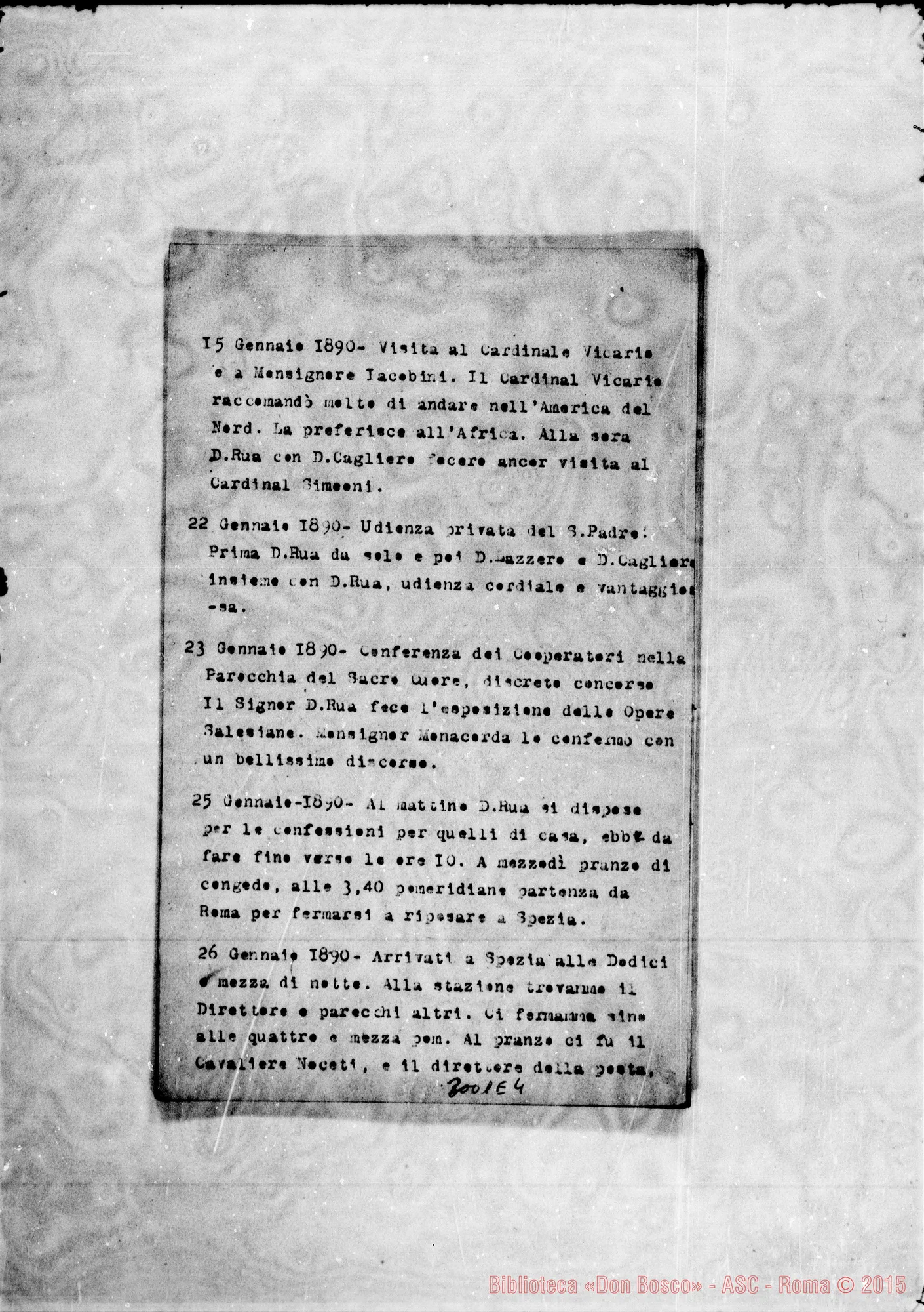 Fotogramma E 4 — Copia dattiloscritta dell’agenda di D. Lazzero