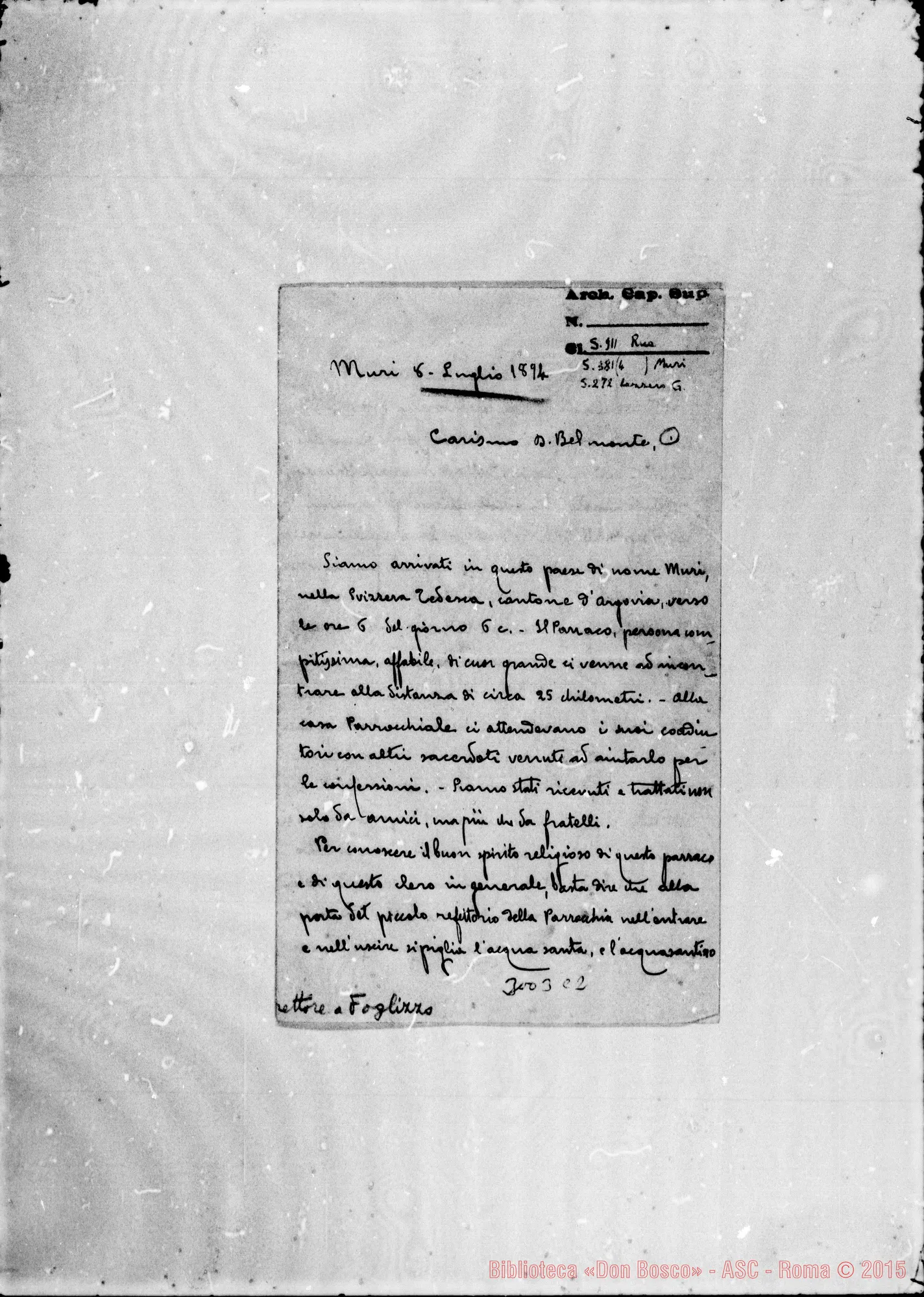Fotogramma C 2 — 1894: Viaggio in Svizzera: D. Giuseppe Lazzero - D. Belmonte. Muri, 8-07-1894