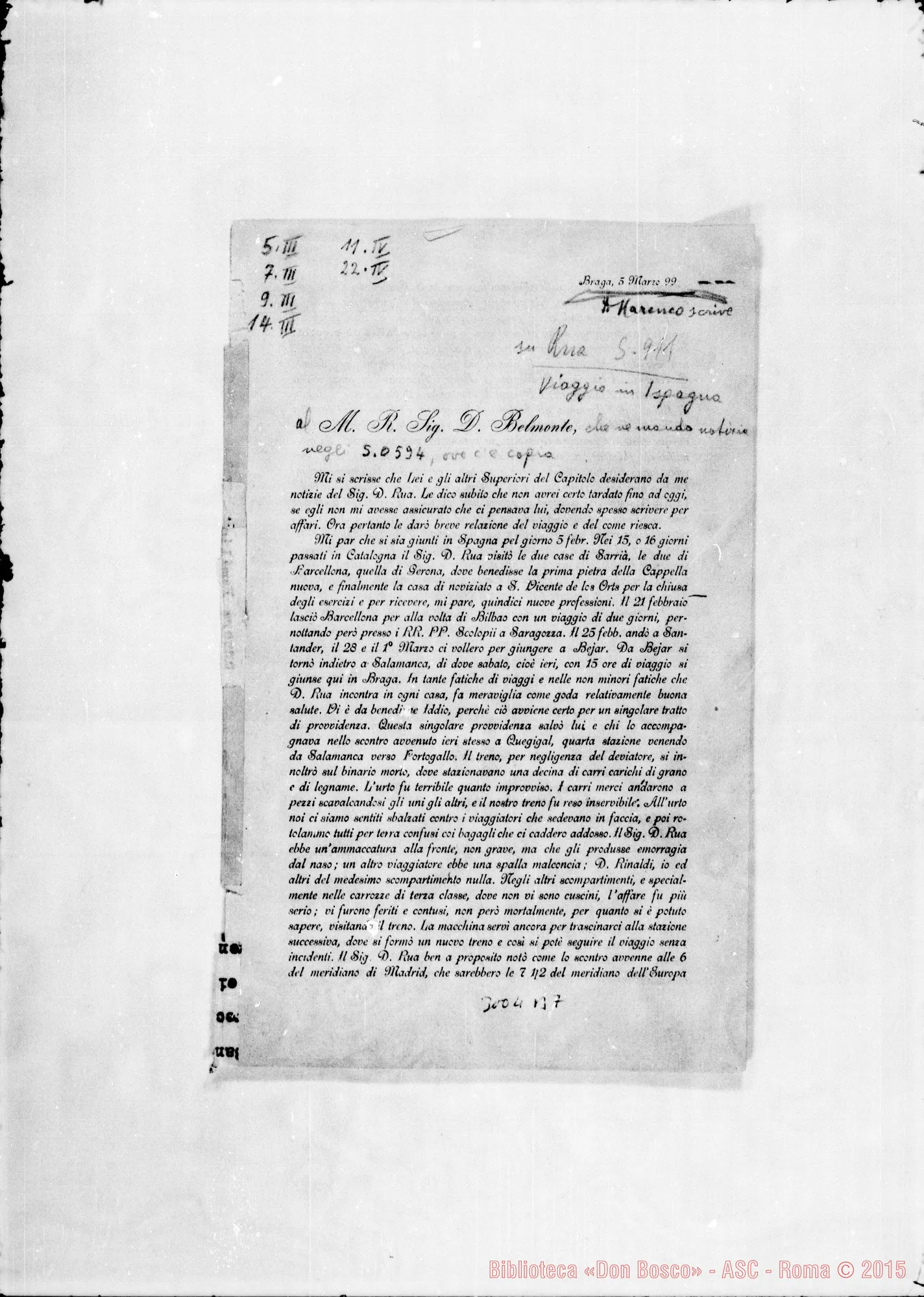 Fotogramma B 7 — Lettere stampate di D. Marenco da Braga, Vigo, Lisbona