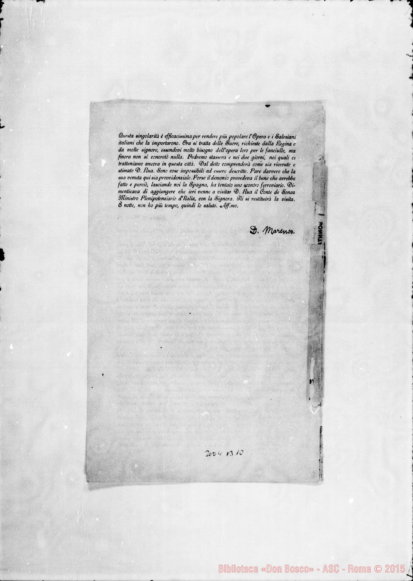 Fotogramma B 10 — Lettere stampate di D. Marenco da Braga, Vigo, Lisbona