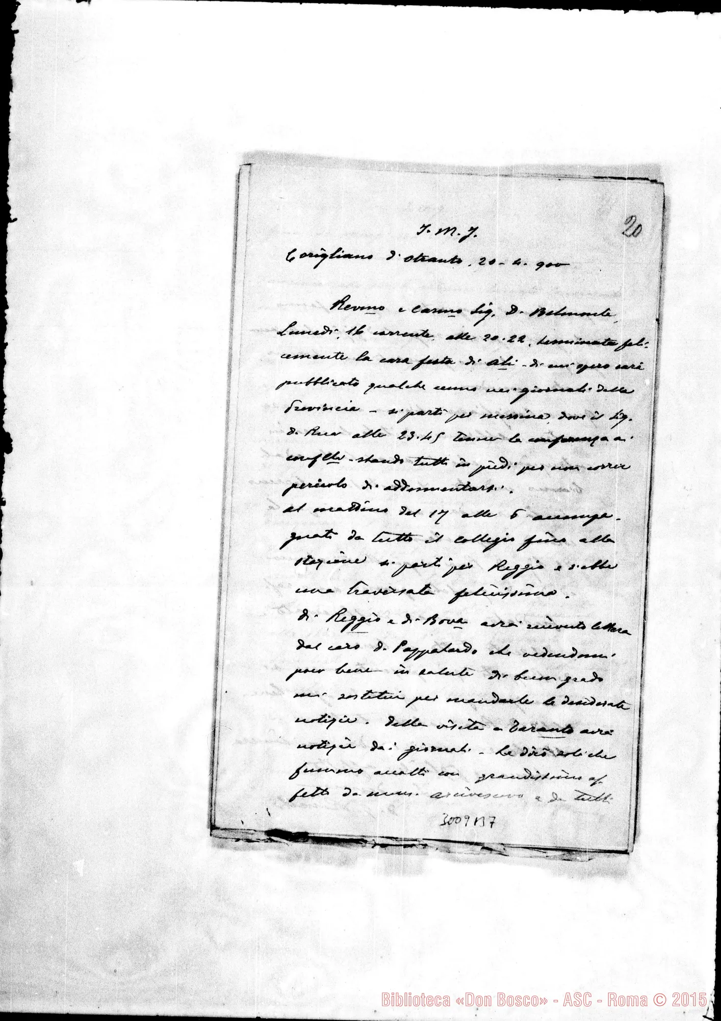 Fotogramma B 7 — Rinetti - D. Belmonte. Corigliano d’Otranto, 20-04-1900