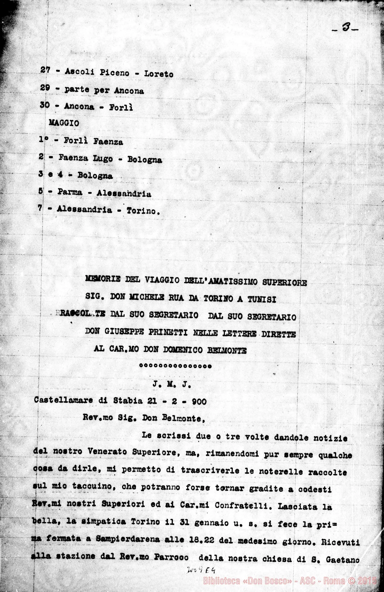 Fotogramma E 4 — Copia dt. del viaggio di D. Rua Torino-Tunisi-Torino