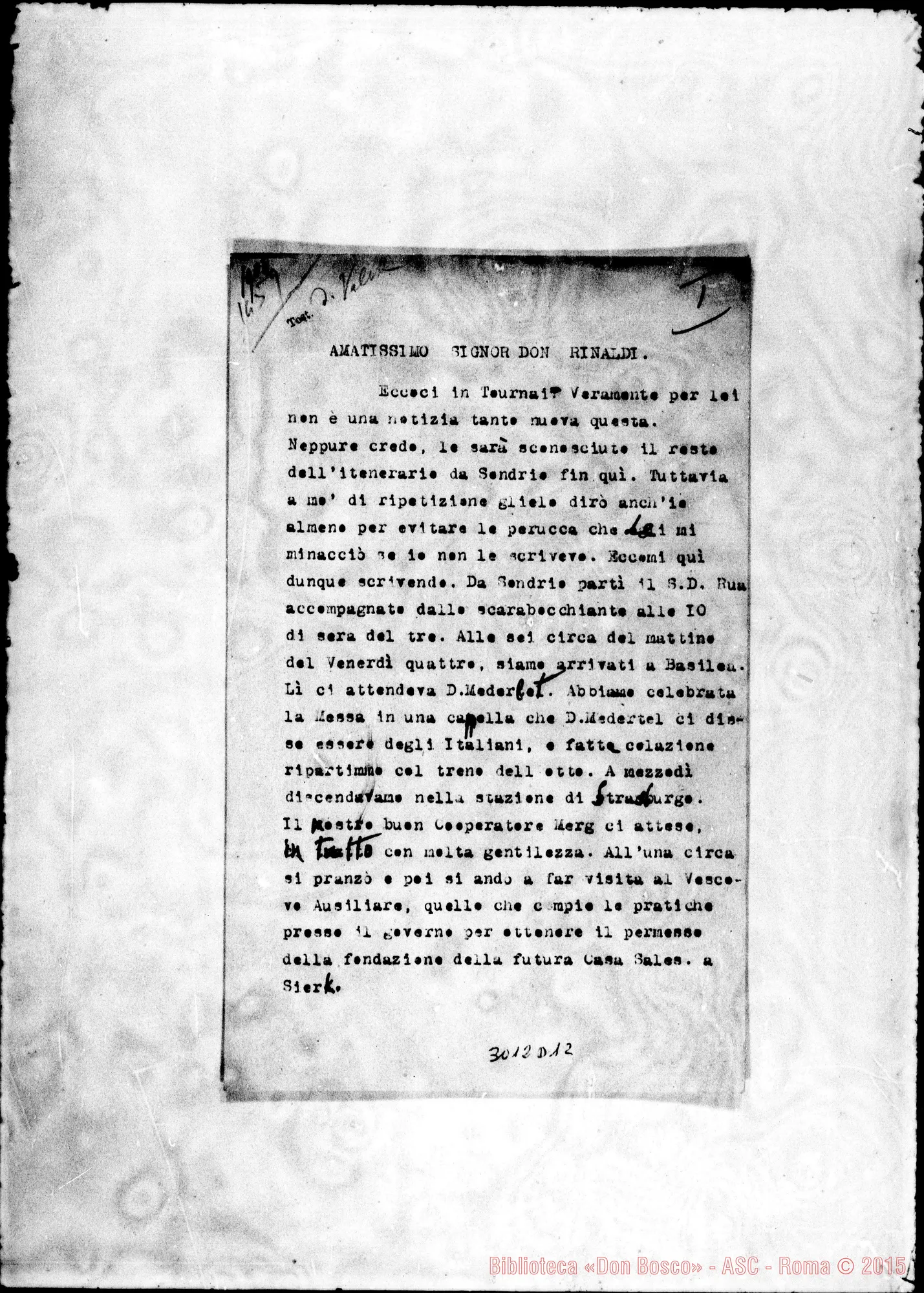 Fotogramma D 12 — Trascrizione dt. della lettera precedente