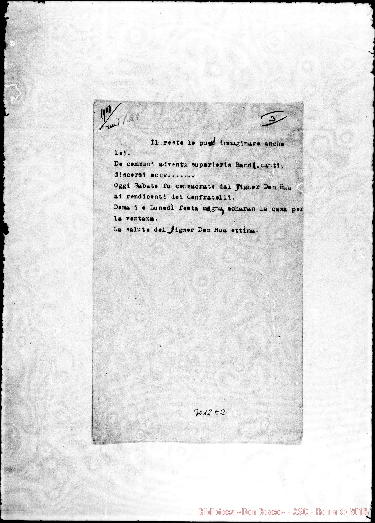 Fotogramma E 2 — Trascrizione dt. della lettera precedente