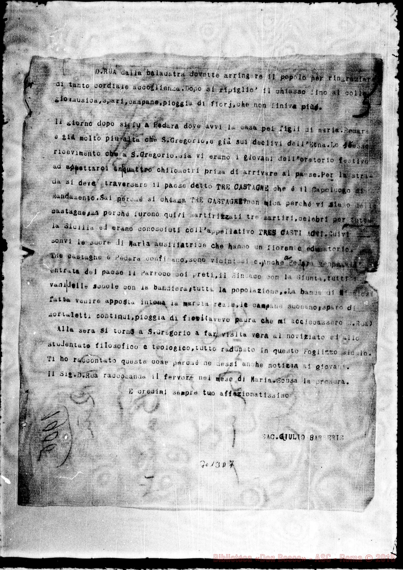 Fotogramma D 7 — Lettera di D. Barberis - D. Marchisio. Copia dt.