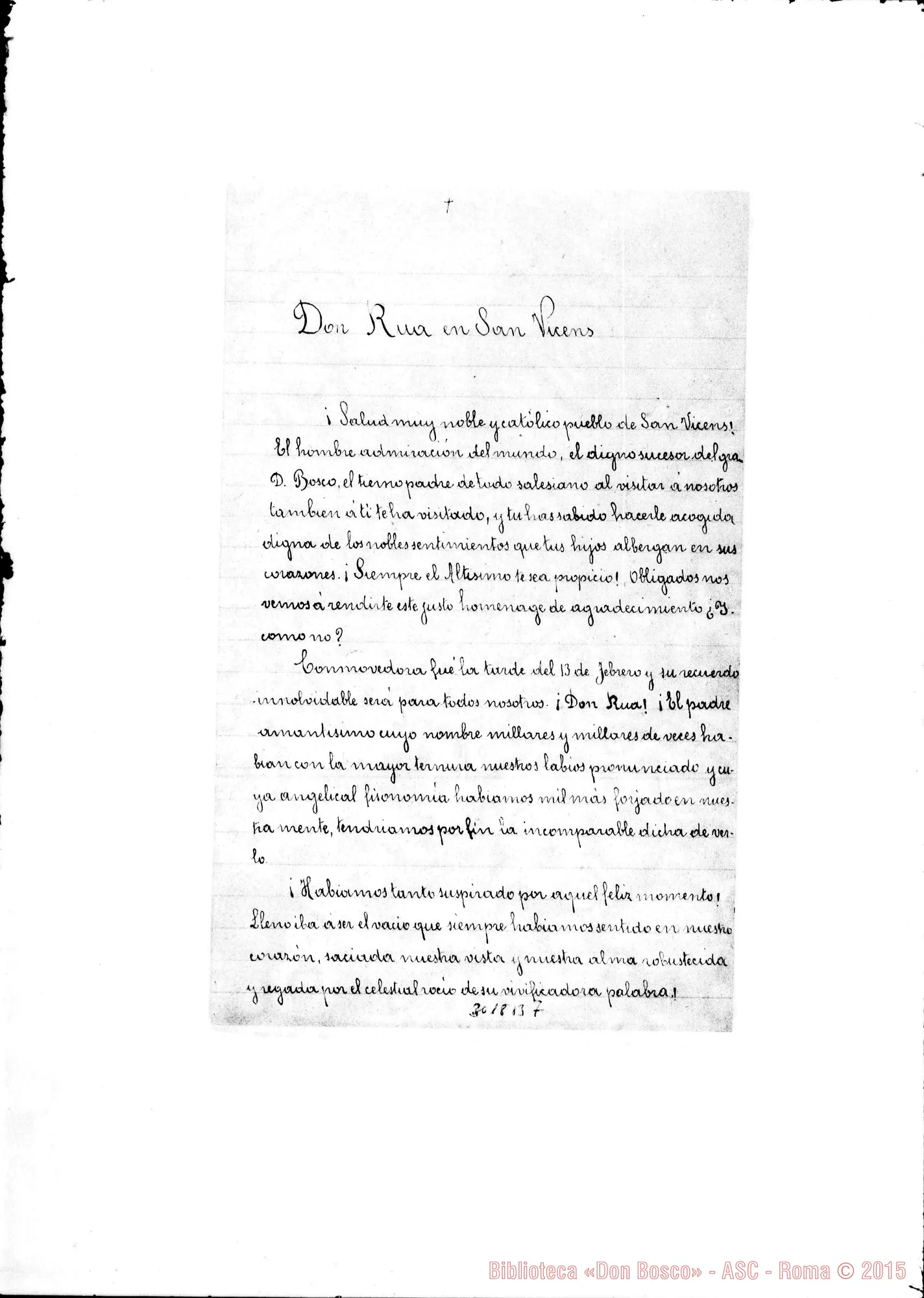 Fotogramma B 7 — S. Vicens dels Horts: Lettera di D. Balzario A. A D. Barberis il 9-03-1899 Acclusa relazione su D. Rua A San Vicens dels Horts