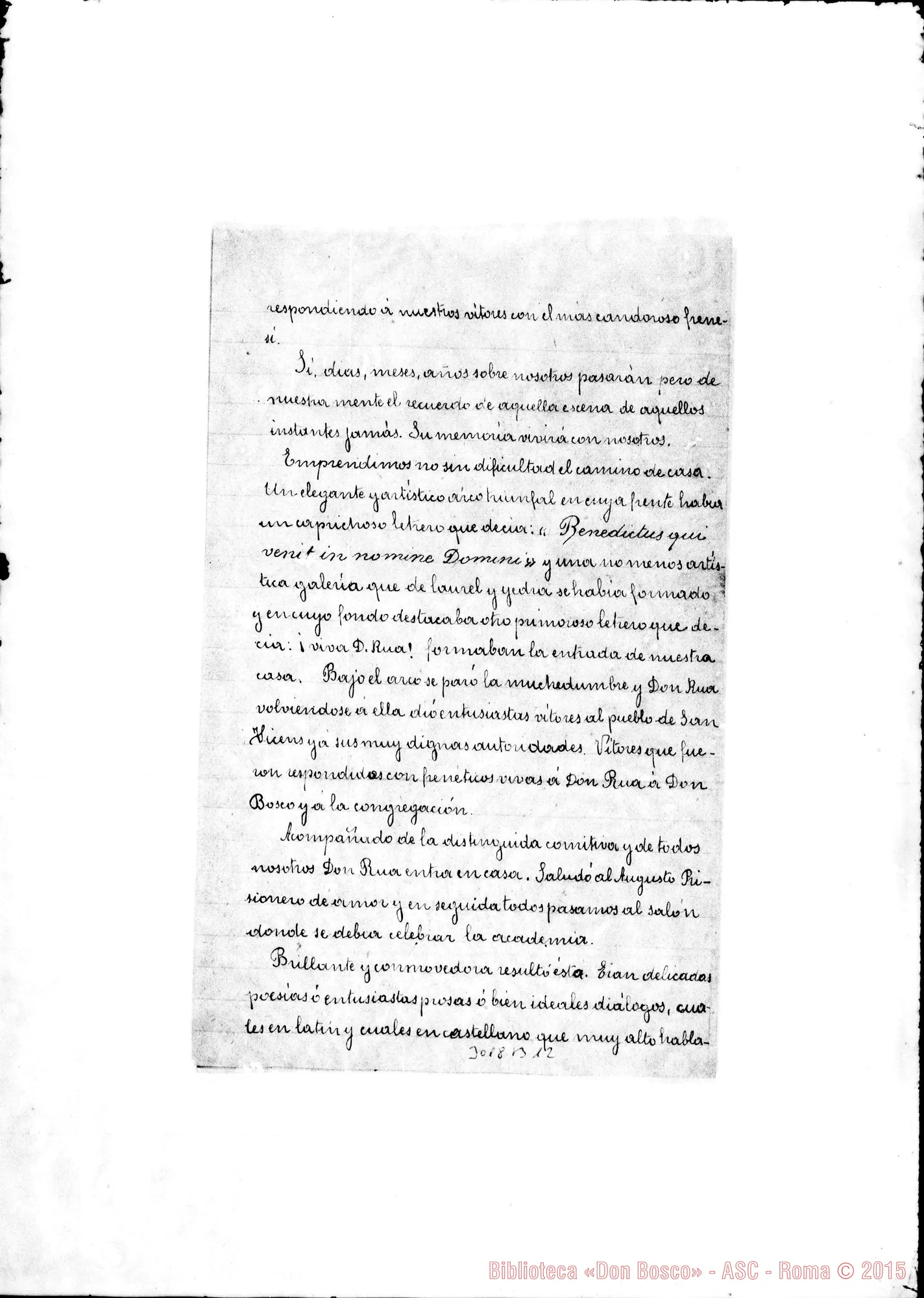 Fotogramma B 12 — S. Vicens dels Horts: Lettera di D. Balzario A. A D. Barberis il 9-03-1899 Acclusa relazione su D. Rua A San Vicens dels Horts