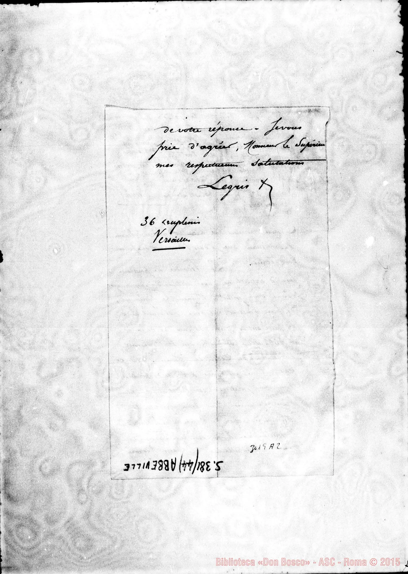 Fotogramma A 2 — Abbeville (Francia): Legris - D. Rua, per fondazione. Versailles, 19-01-1891. Autogr. Rua