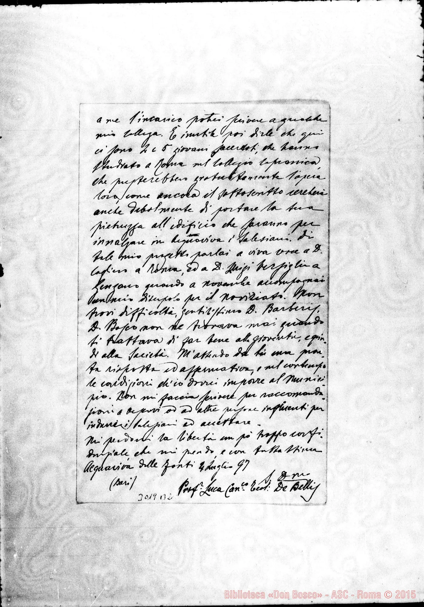 Fotogramma B 2 — Acquaviva: Prof. Luca De Bellis, can. - D. Rua. Acquaviva, 4-07-1897