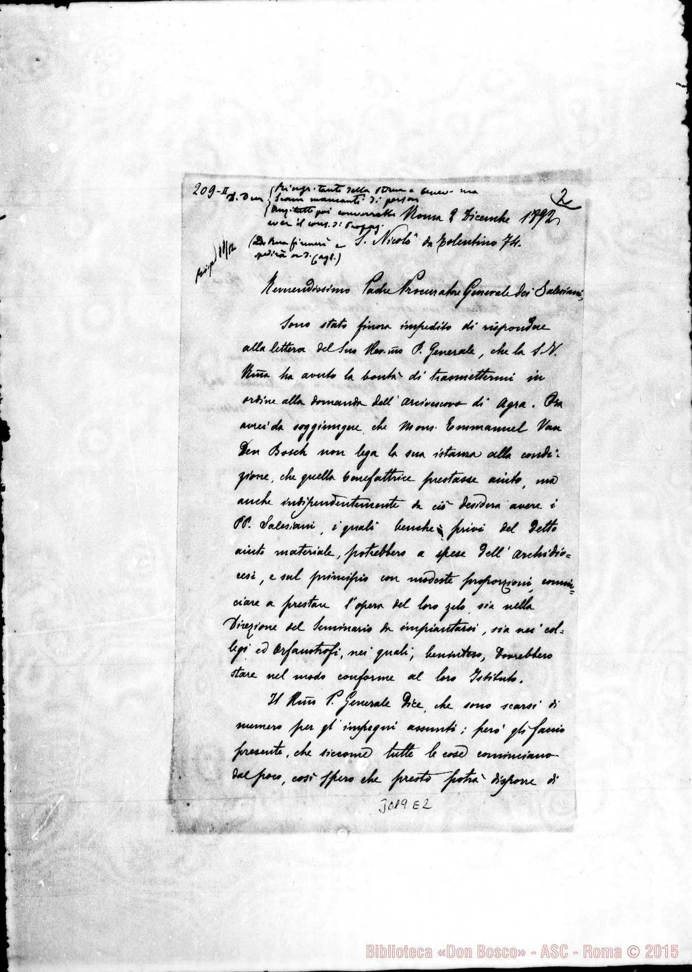 Fotogramma E 2 — Agra: Antonino da Reschio, fr. - D. Rua. Monza, 2-12-1892. Autogr. Rua