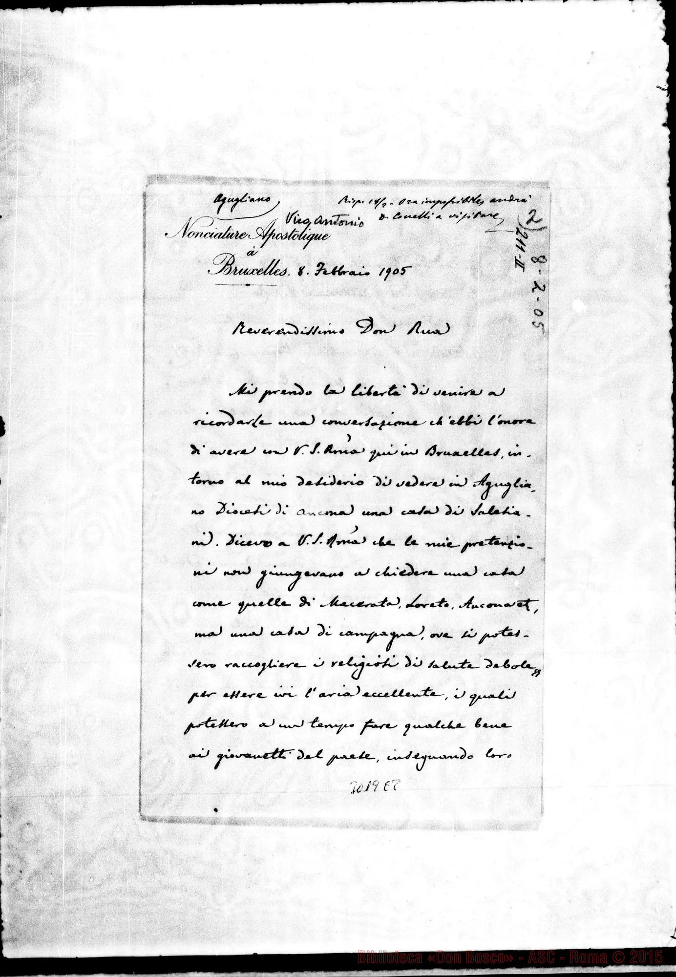 Fotogramma E 8 — Antonio Vico, arciv.. Nunzio A Bruxelles - D. Rua. Febb.1905
