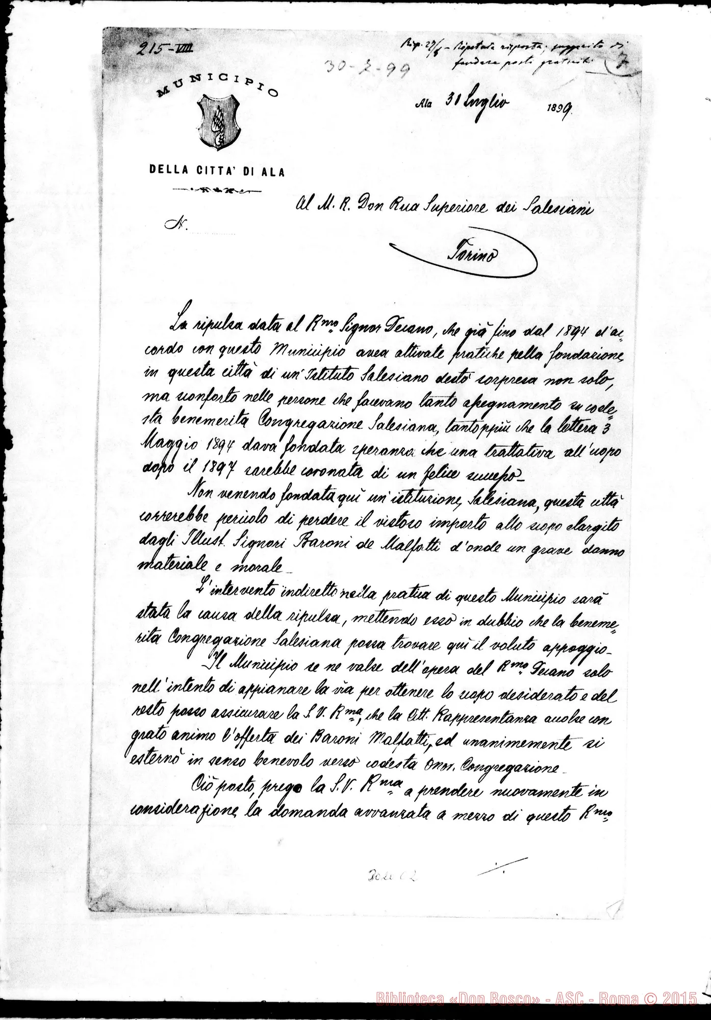 Fotogramma C 2 — Podestà di Ala - D. Rua. Lug.1899