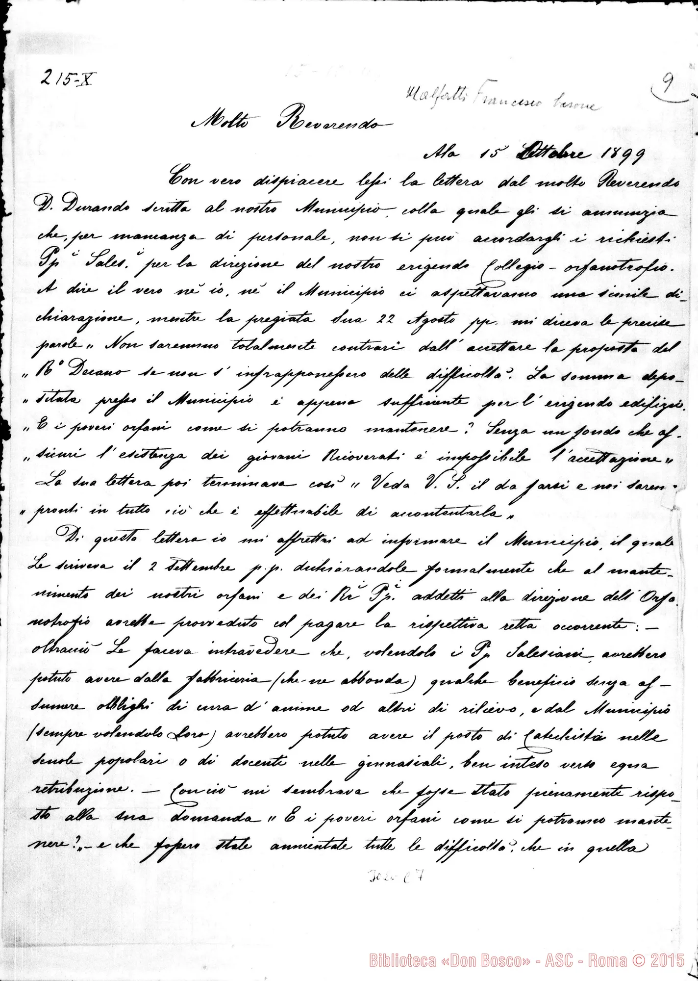 Fotogramma C 7 — Malfatti Francesco - Molto Rev.do. Ala, 15-10-1899