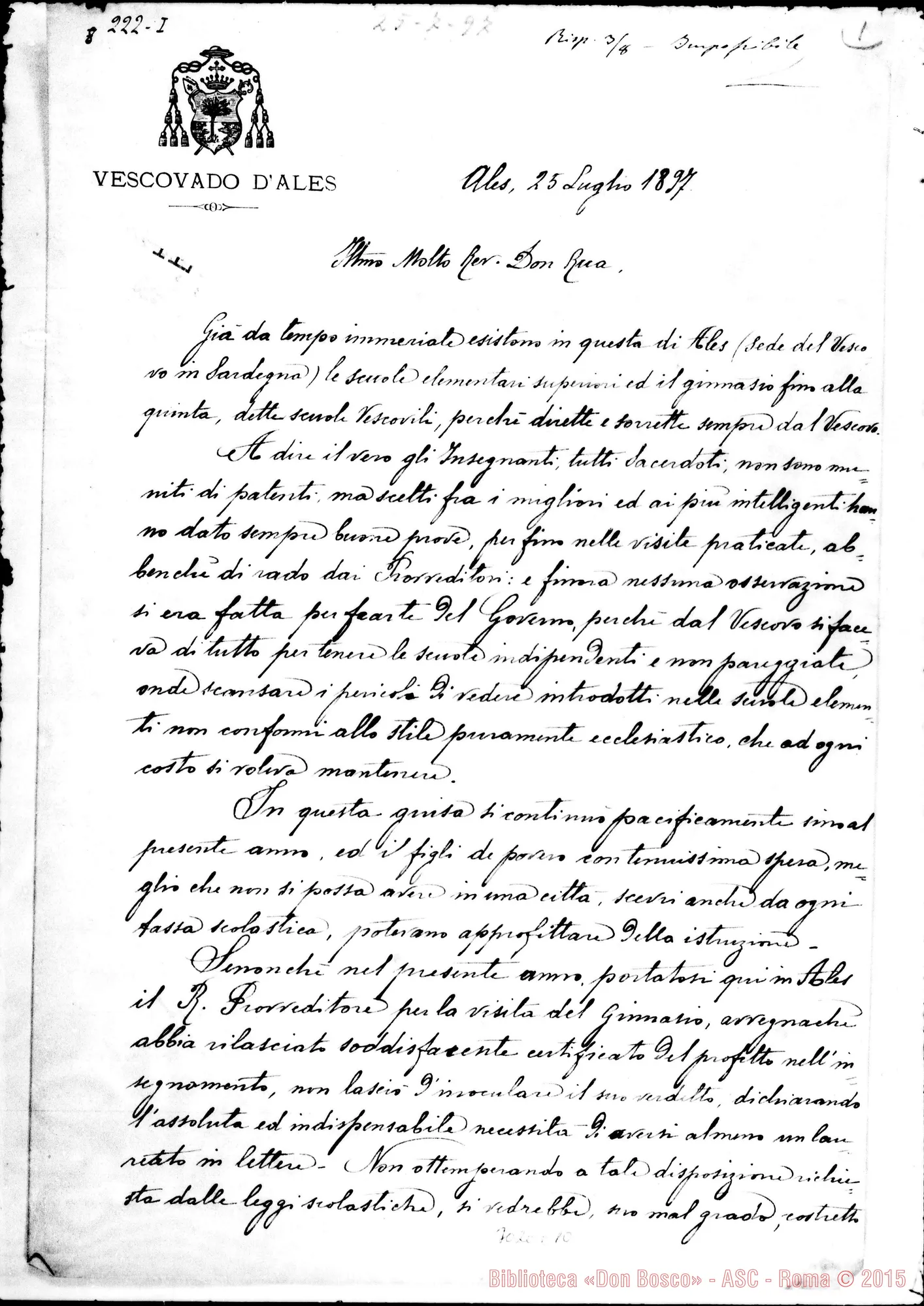 Fotogramma E 10 — Ales: Palmerio Garau, vesc. di Ales - D. Rua. Ales, 25-07-1897