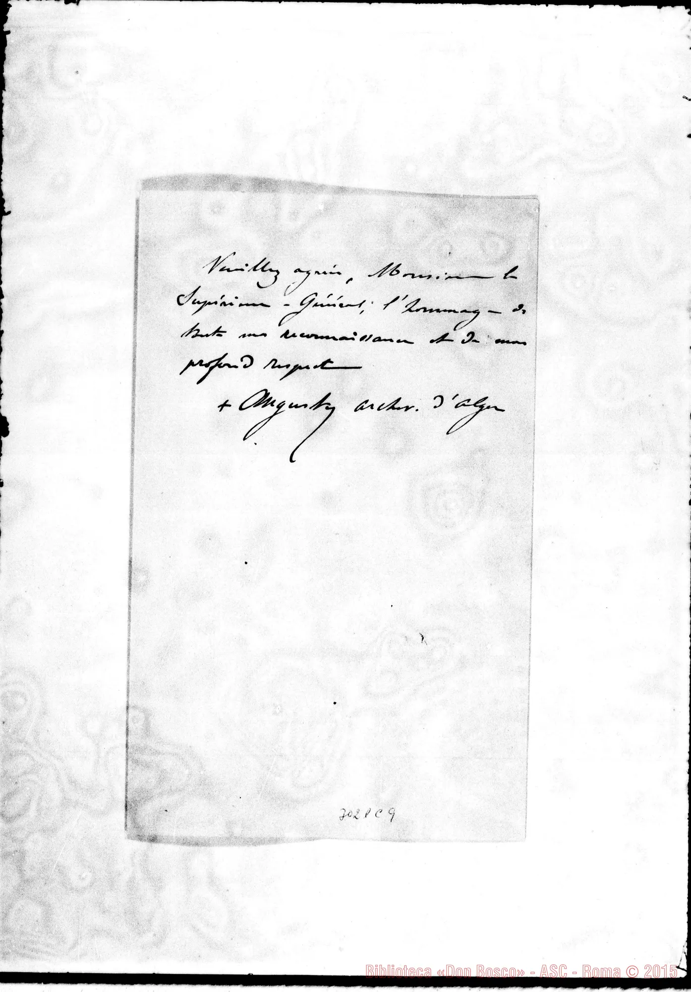 Fotogramma C 9 — Duserre Prospero, arciv. - Supérieur Général. Alger, 4-09-1893