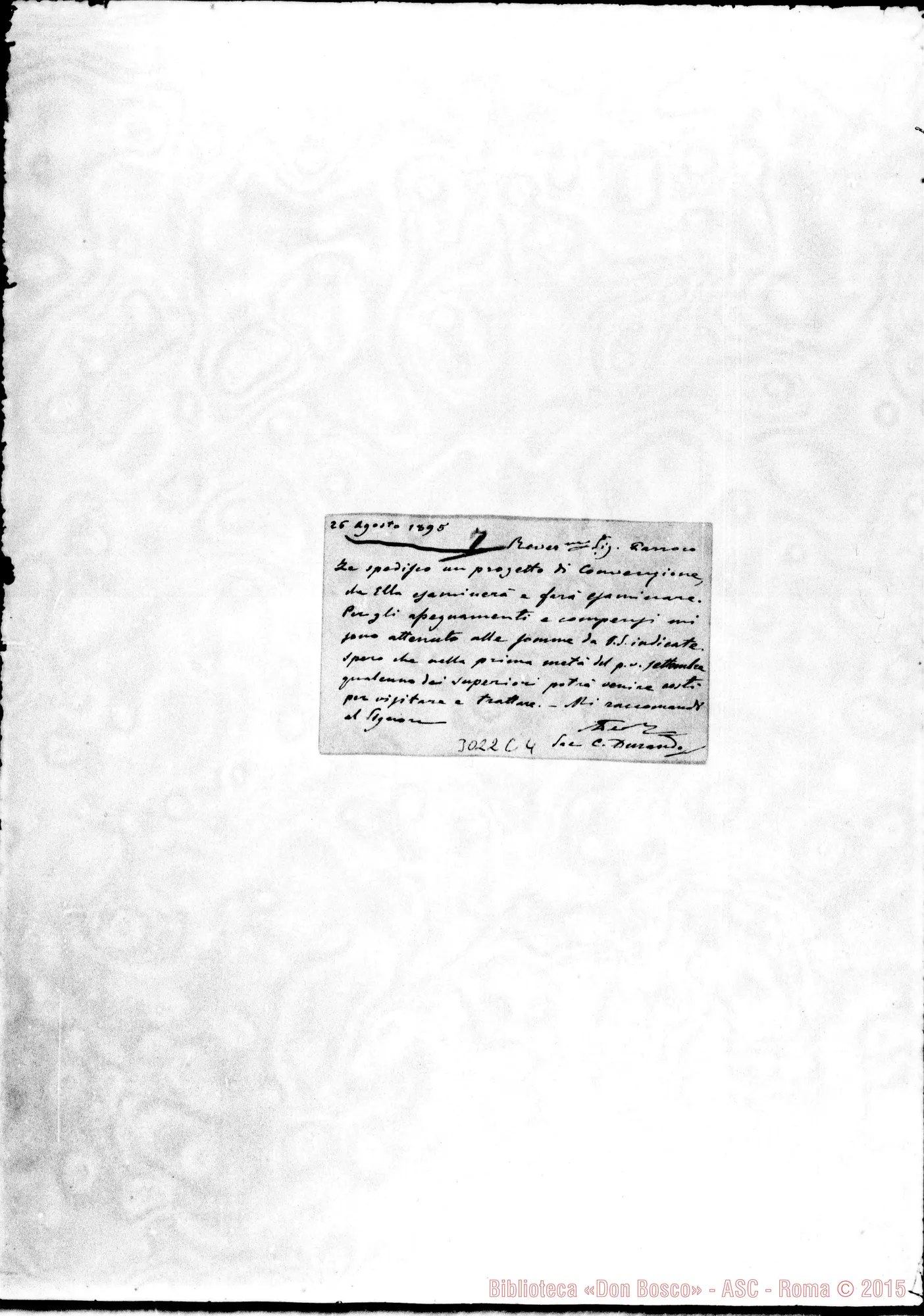 Fotogramma C 4 — D. Durando - Rev. Sig. Parroco. Torino, 26-08-1895
