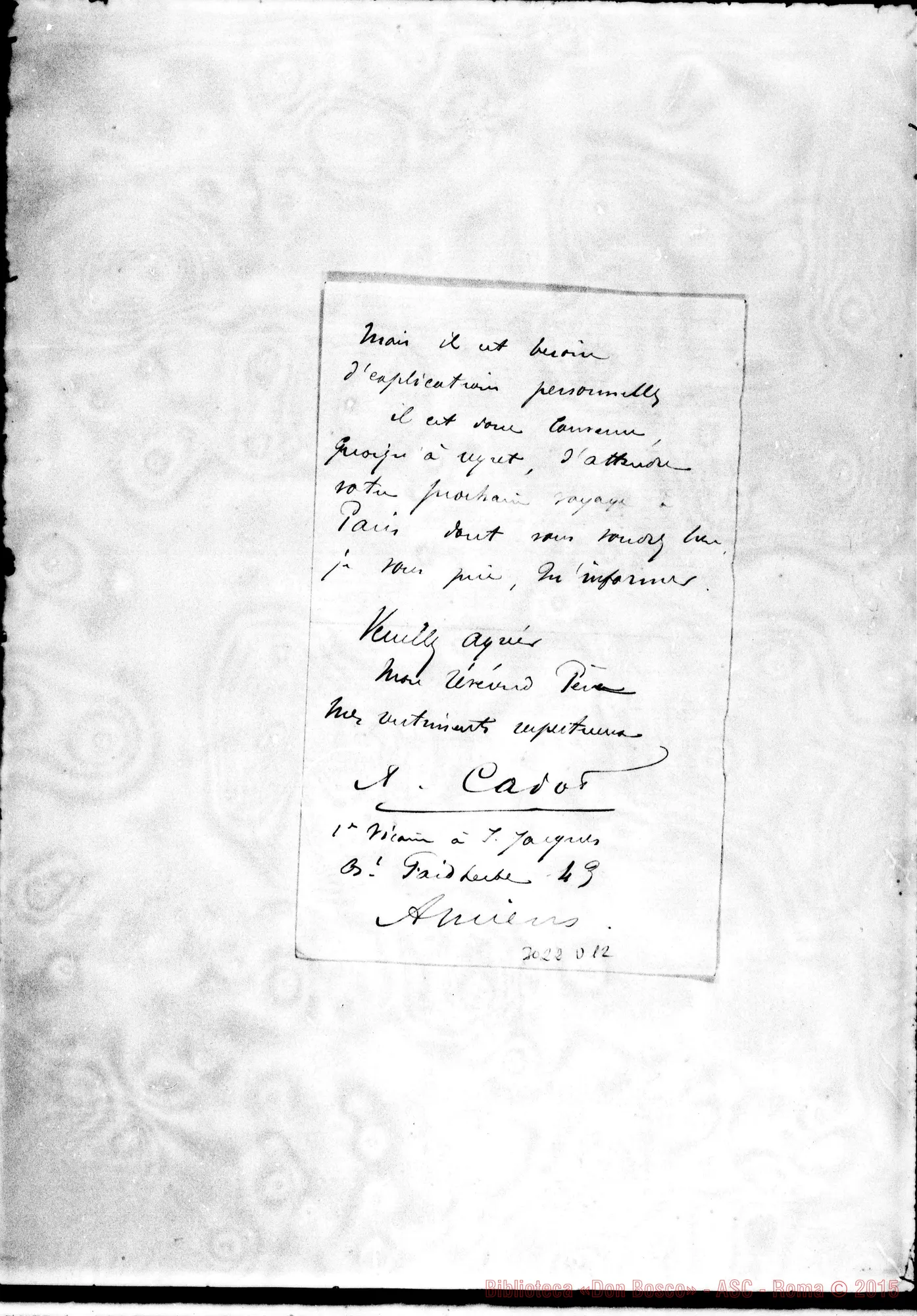 Fotogramma D 12 — Cadot - Mon Révérend Pére. Amiens, 3-02-1894
