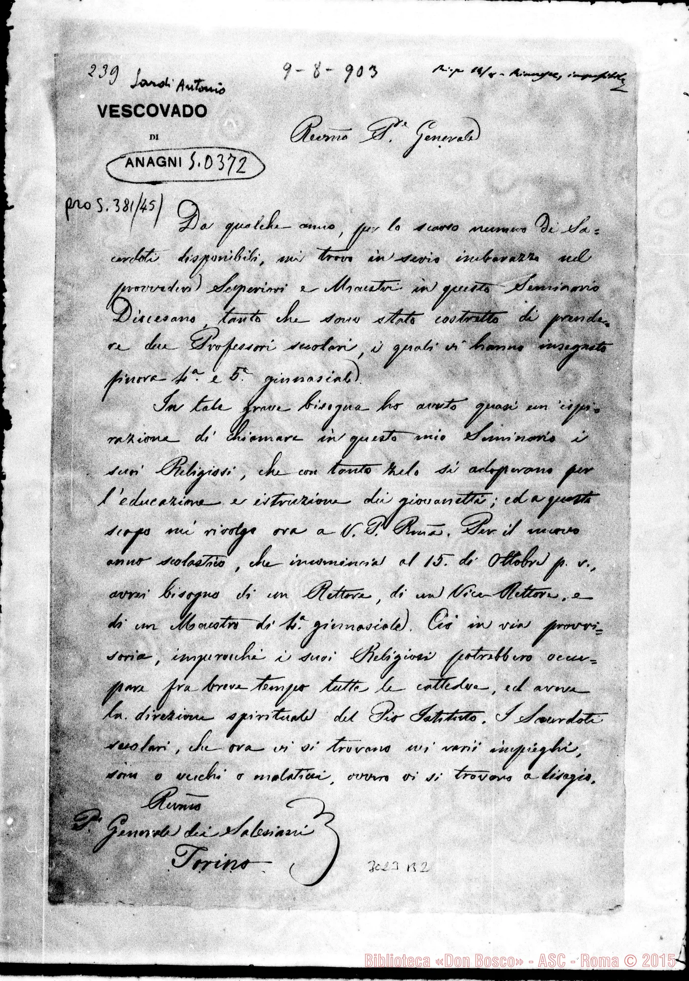 Fotogramma B 2 — Anagni: Sardi Antonio, vesc. di Anagni - D. Rua. Anagni, 9-08-1903