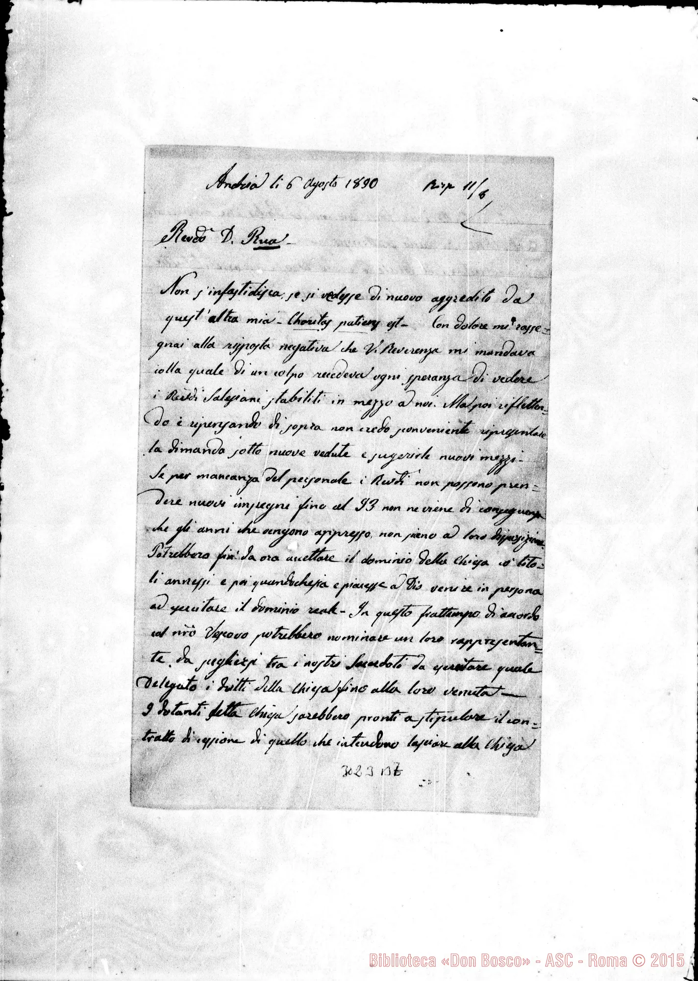 Fotogramma B 7 — Saverio Cannone, can. - D. Rua. Andria, 6-08-1890. Autogr. Rua
