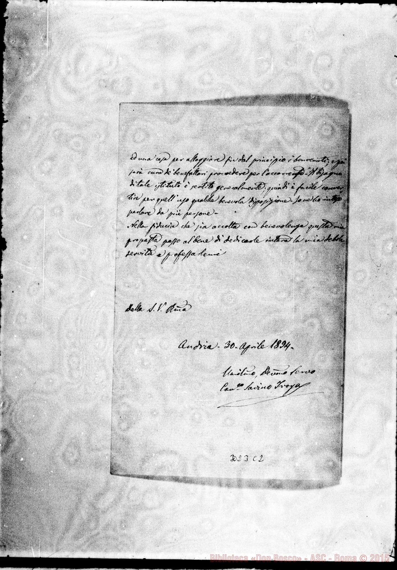 Fotogramma C 2 — Can. Savino Troya - D. Rua. Andria, 30-04-1894