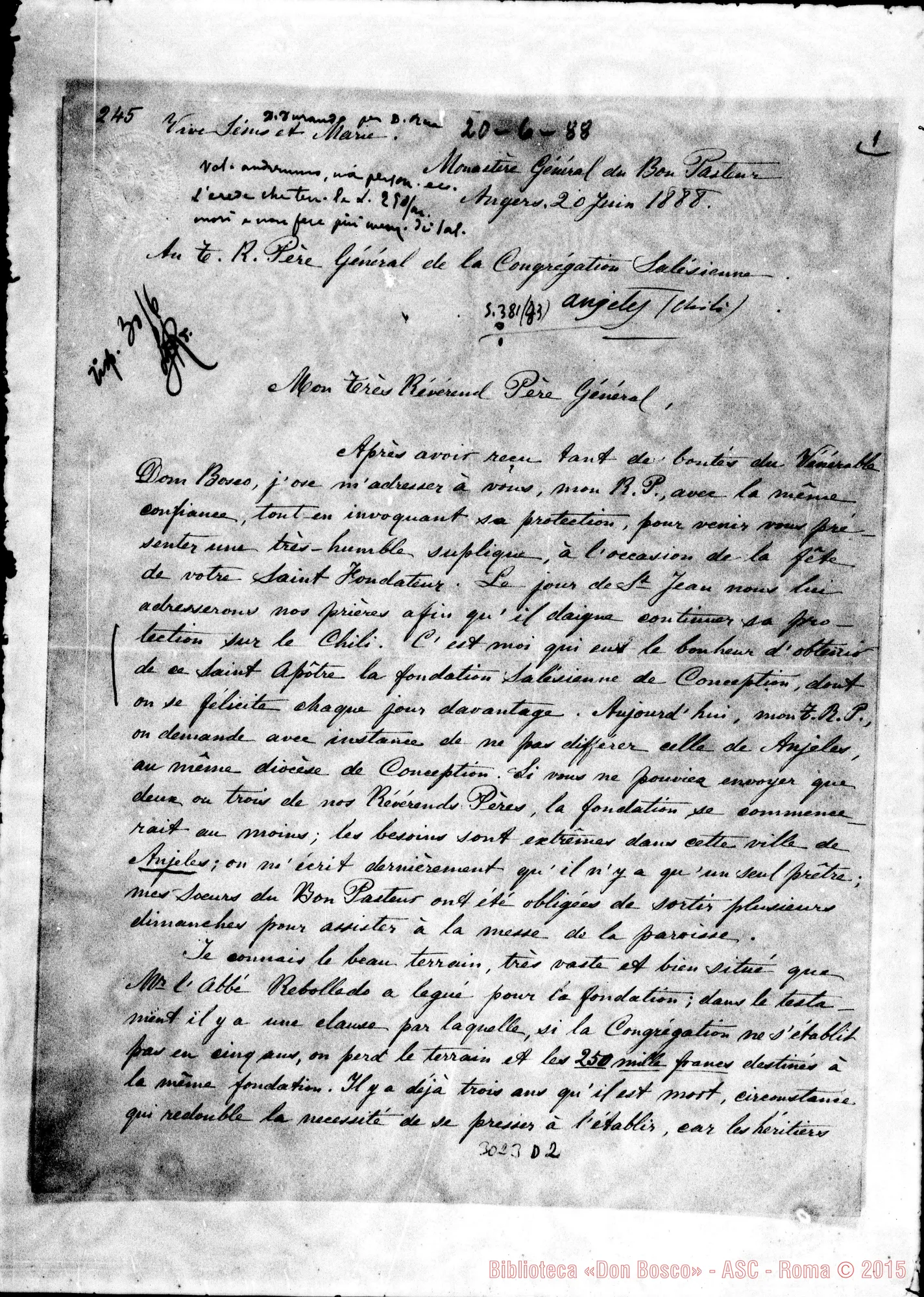 Fotogramma D 2 — Angeles (Chile): Suor Maria de Jesús Fernández Concha - D. Rua. Giù. 1888. Autogr.Rua