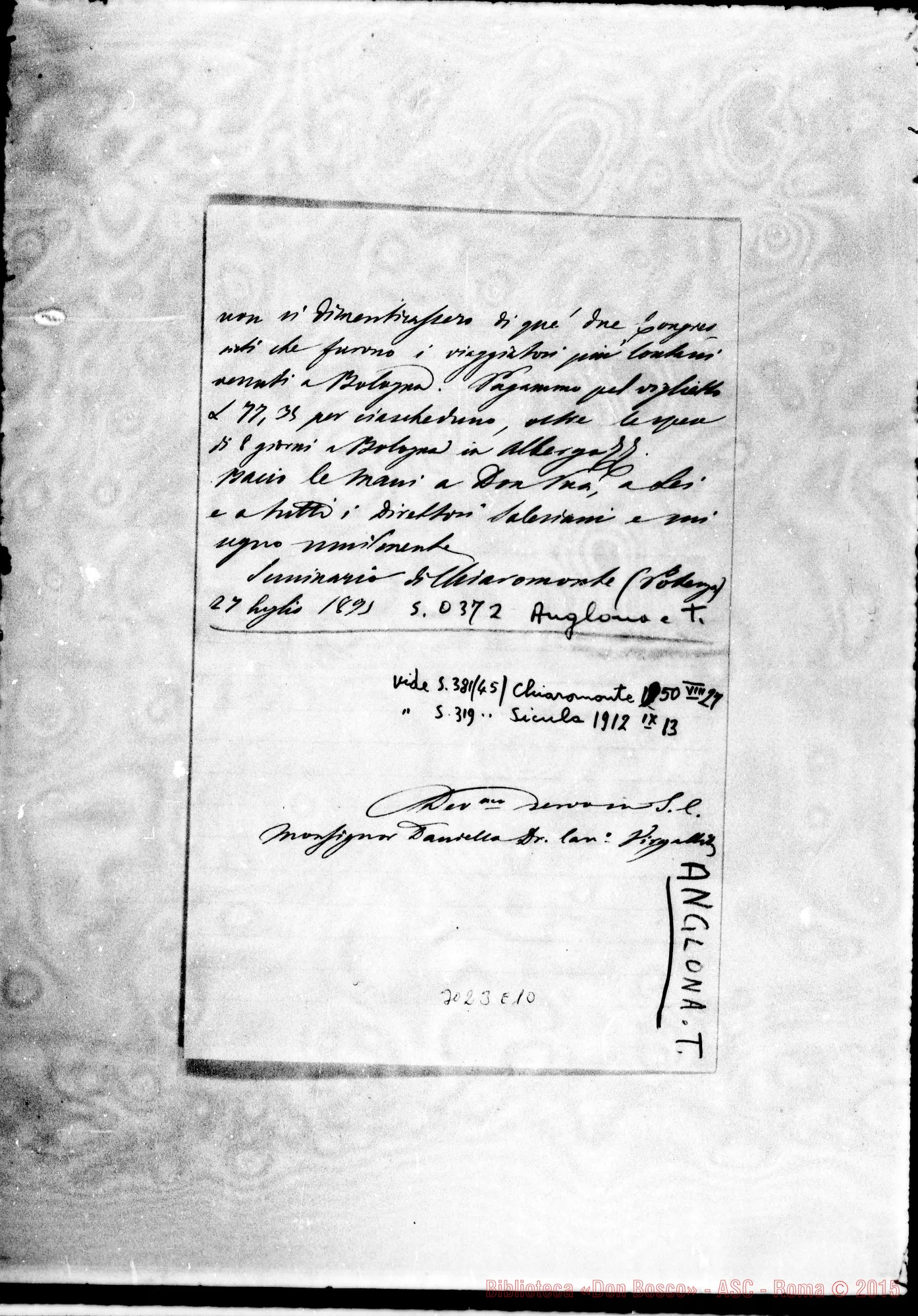 Fotogramma E 10 — Can. Daniello Virgallita - D. Durando. Seminario Chiaromonte, 27-07-1895