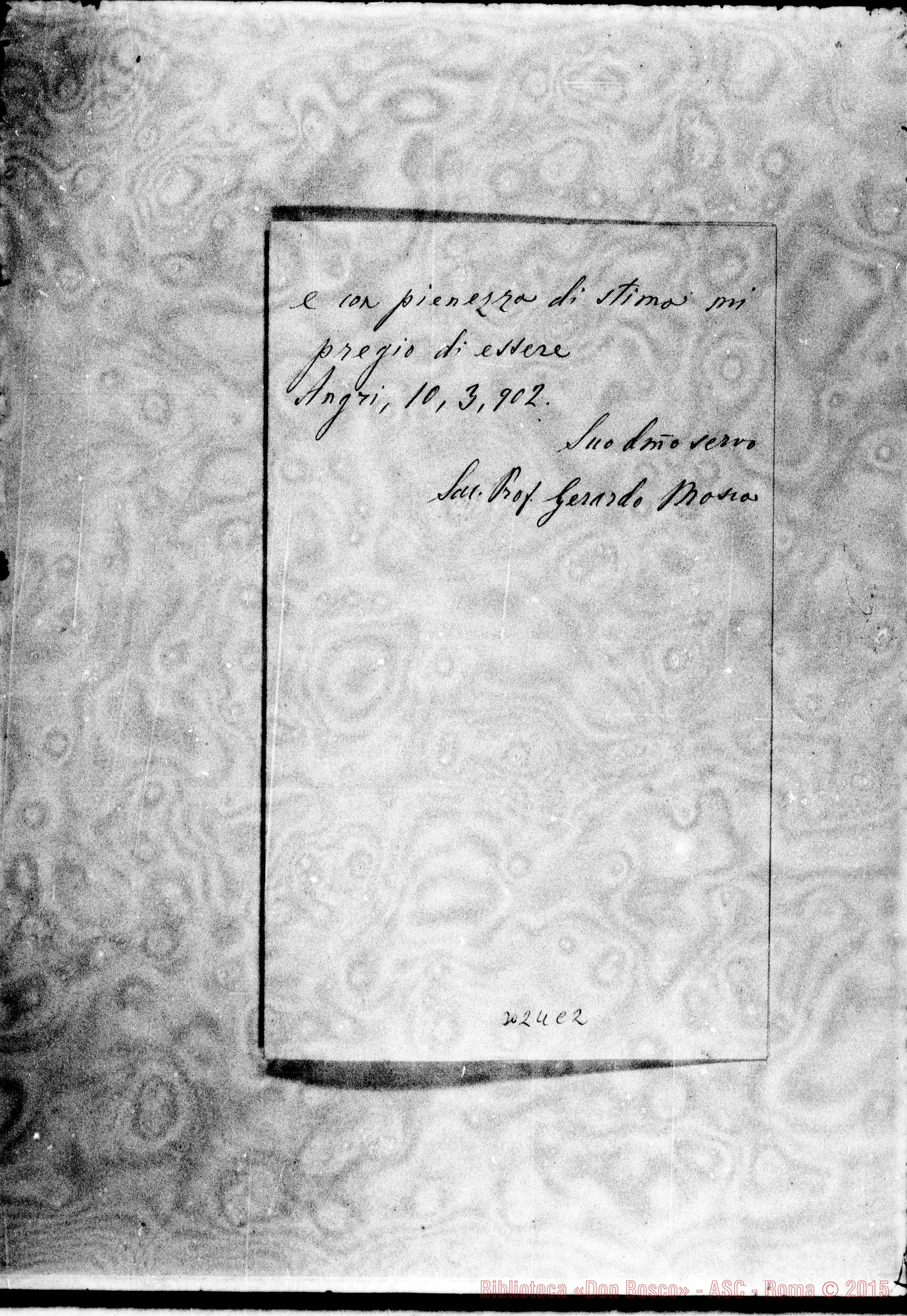 Fotogramma C 2 — Prof. Gerardo D. Mosca - D. Rua. Angri, 10-03-1902. Autogr. Rua