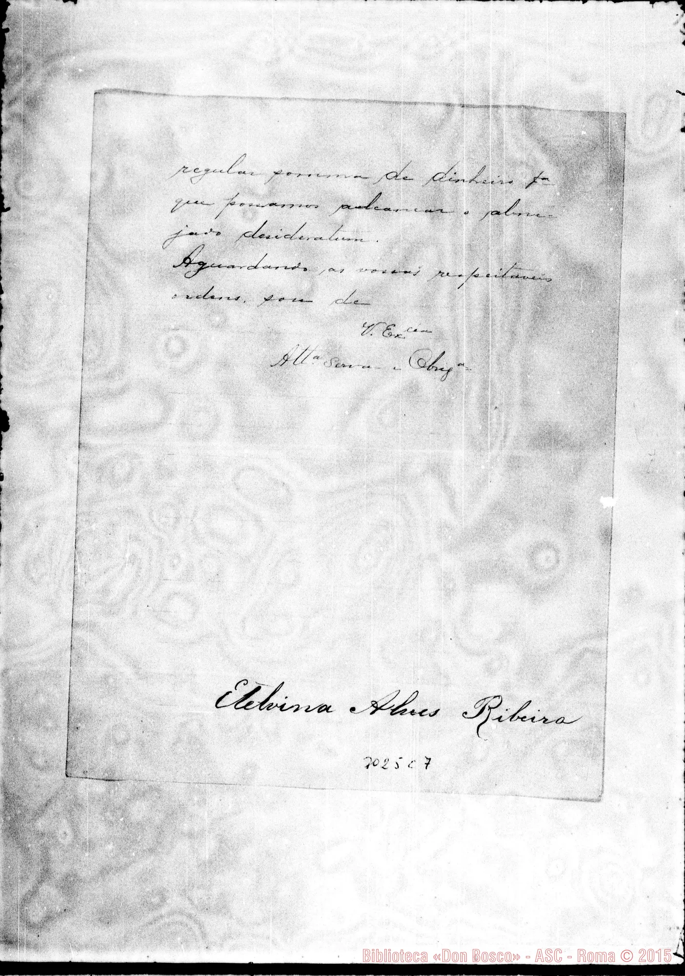Fotogramma C 7 — Aquidauana: Etelvina Alves Ribeiro - D. Rua. Giù. 1907. Autogr. Rua