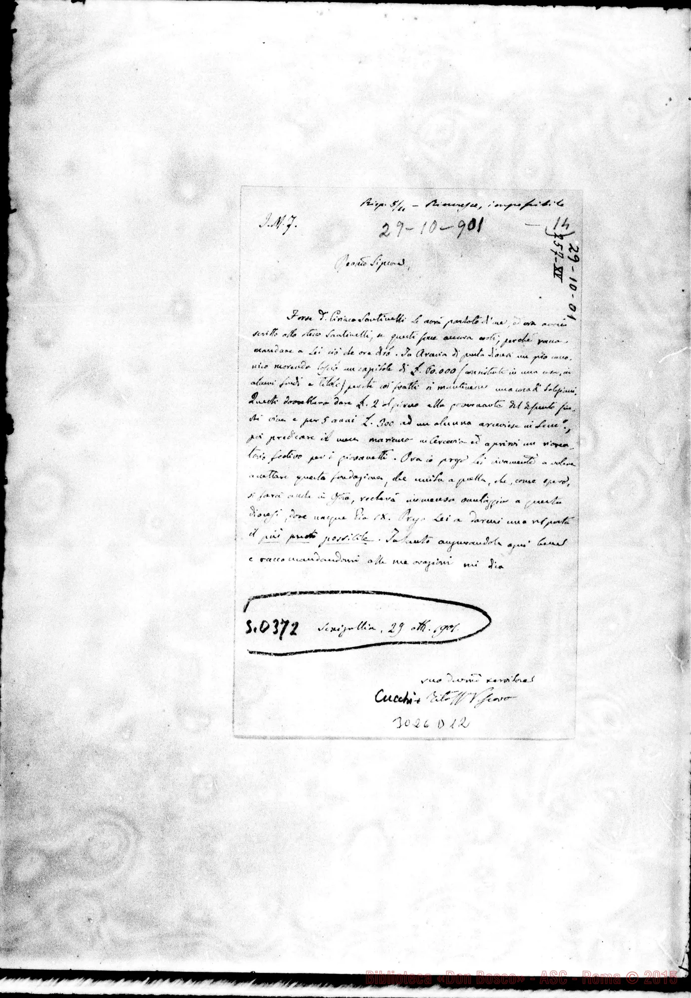 Fotogramma D 12 — Tito Maria Cucchi, vesc. di Senigallia - Signore. Senigallia, 29-10-1901