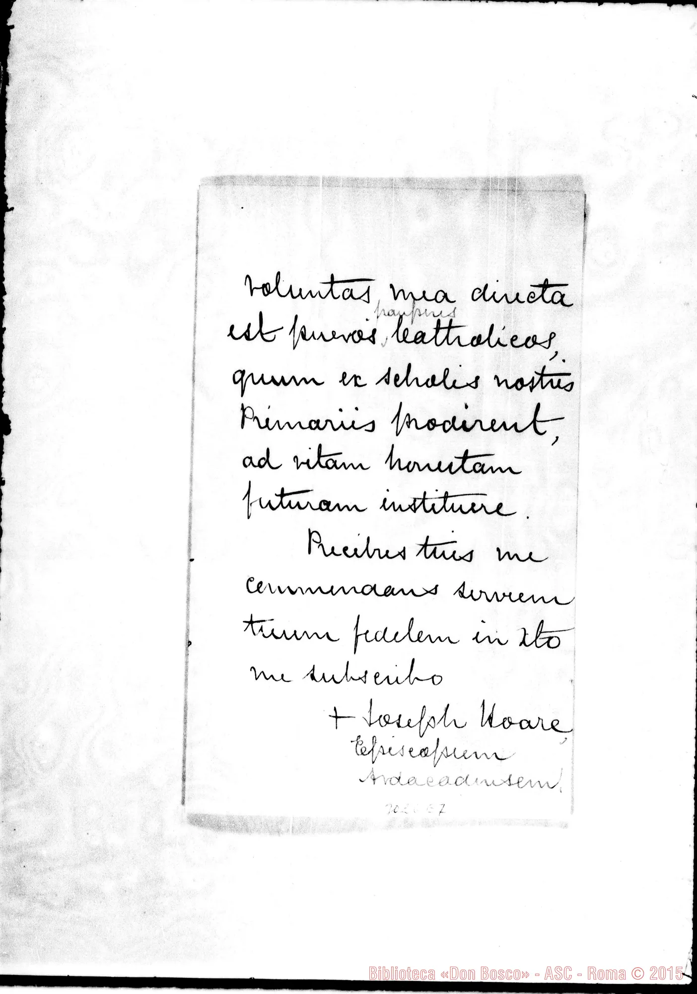 Fotogramma E 7 — Hoare Giuseppe, vesc. di Ardagh - D. Rua. Nov.1898
