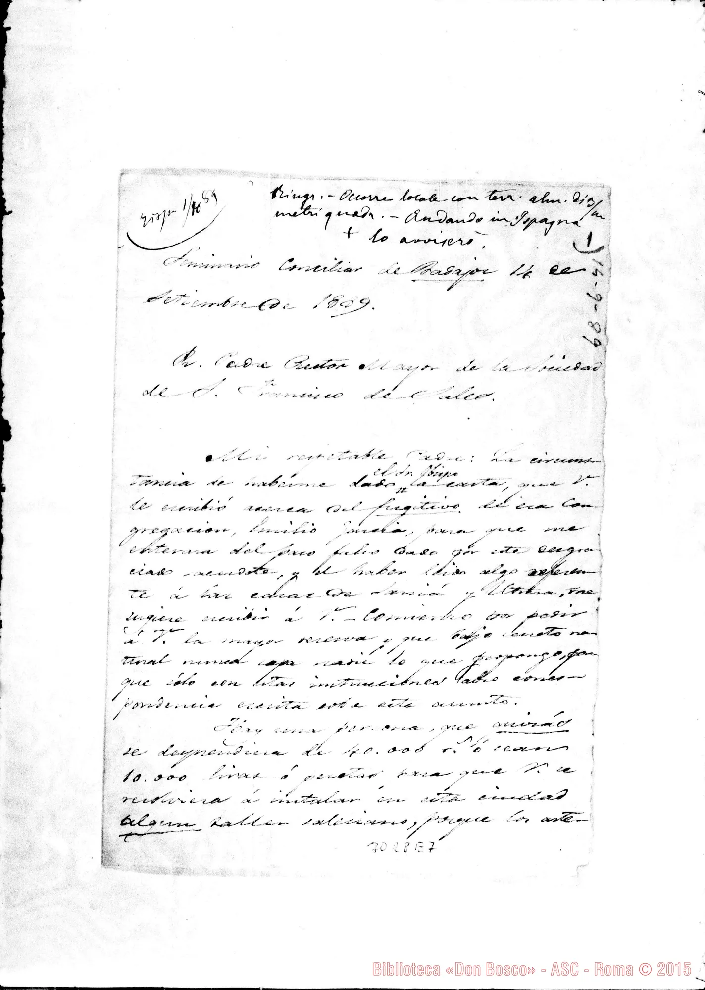 Fotogramma E 7 — Badajoz: Manuel José de Lama, presbítero - D. Rua. Badajoz, 14-09-1889. Autogr. Rua
