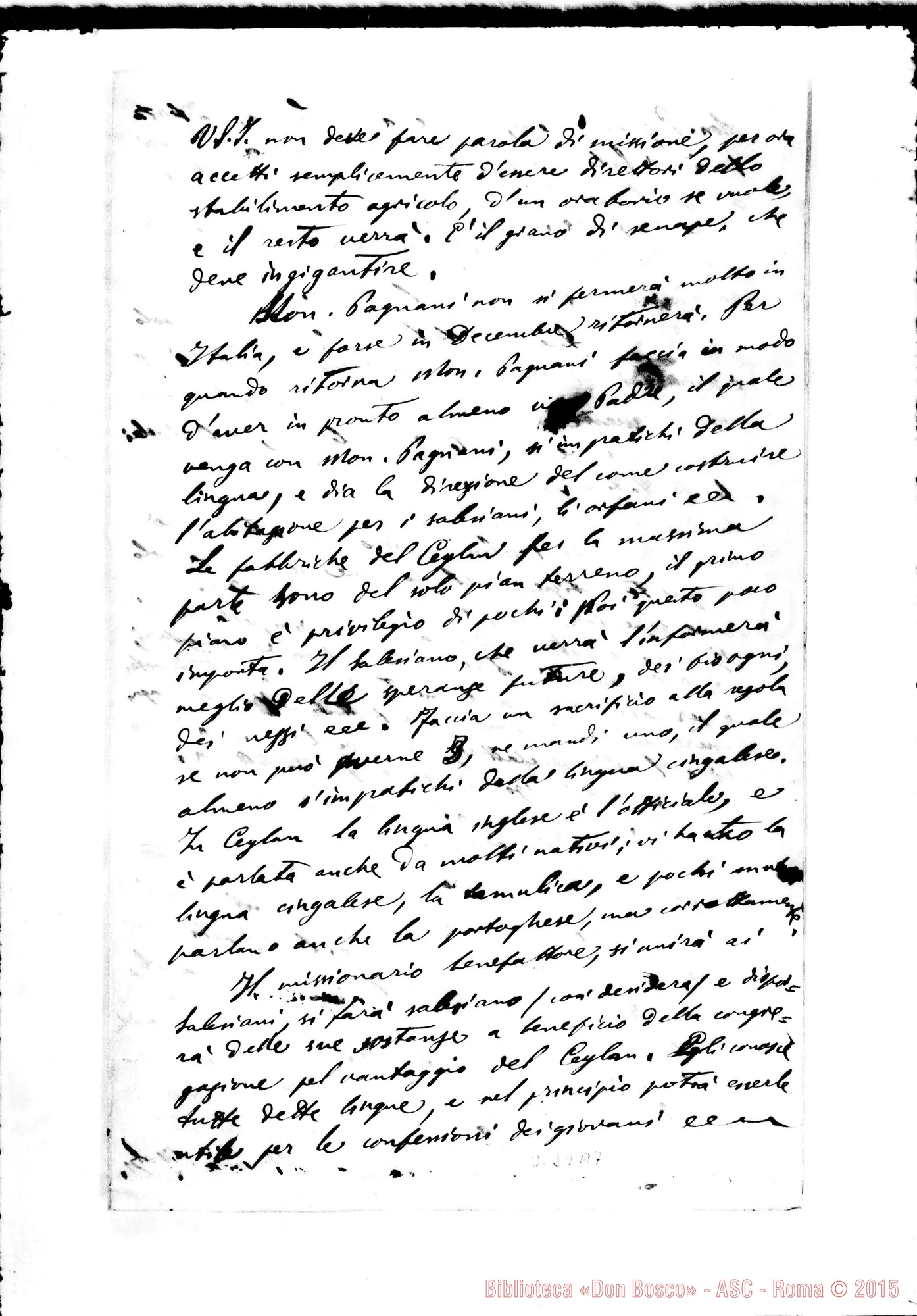 Fotogramma A 7 — Badulla: Carlo Viani, mis. ap. - D. Rua. Ceylan, 10-07-1892. Autogr. Rua