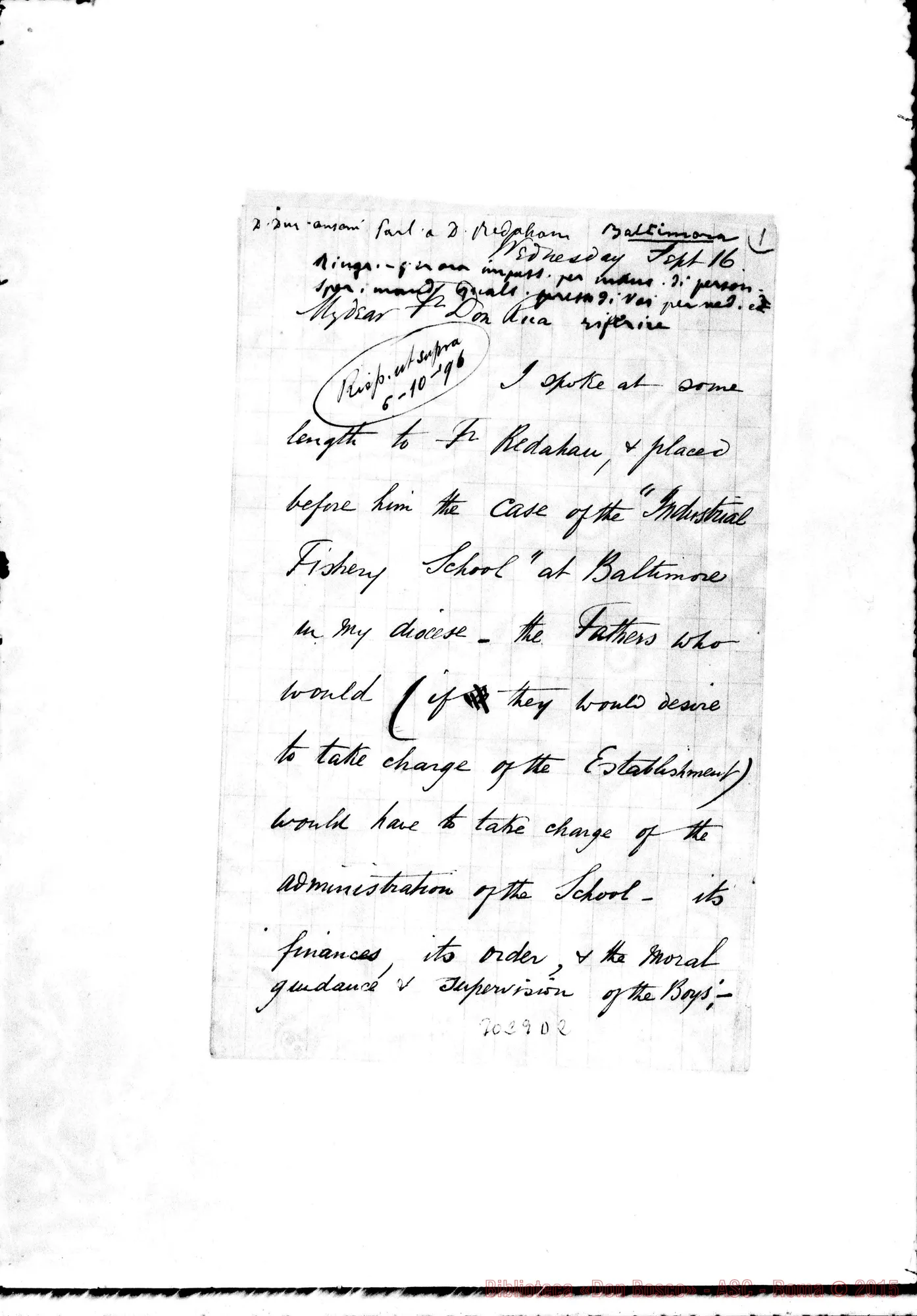 Fotogramma D 2 — Baltimora: Mons. Gerald - D. Rua. Sett.1896. Autogr. Rua
