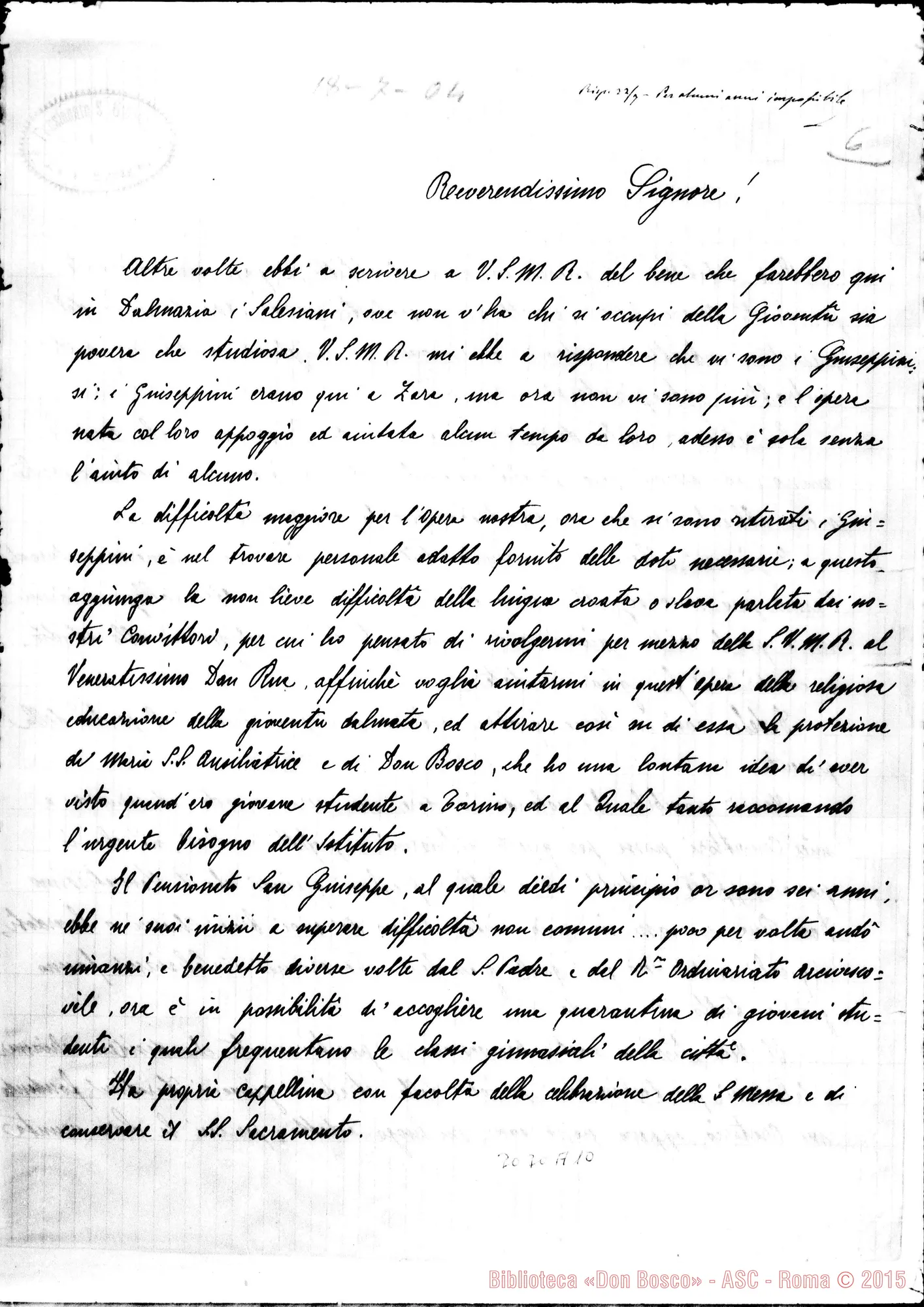Fotogramma A 10 — D. Carlo Ronzoni - Rev.mo Signore. Zara, 18-07-1904
