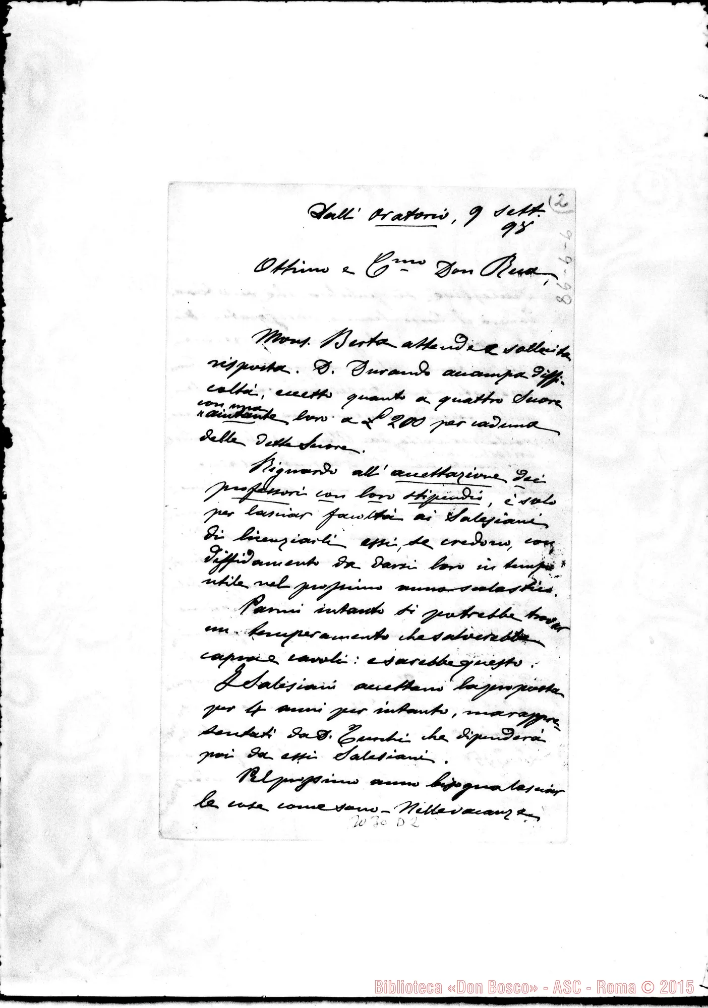 Fotogramma D 2 — G. Don Turchi - D. Rua. Oratorio, 9-09-1899