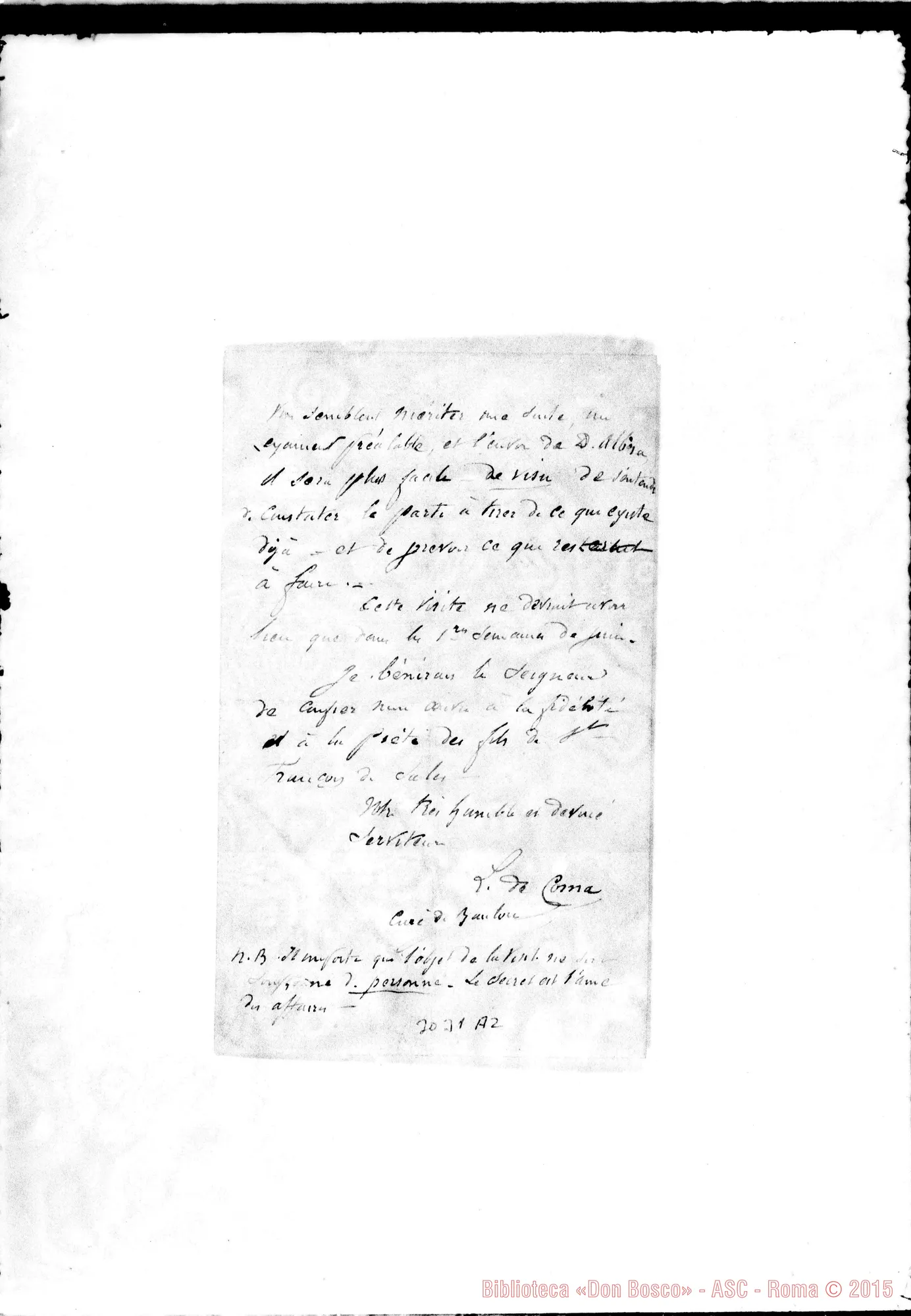 Fotogramma A 2 — Baulon: L. de Corna - D. Rua. Mar. 1892. Autogr. Rua