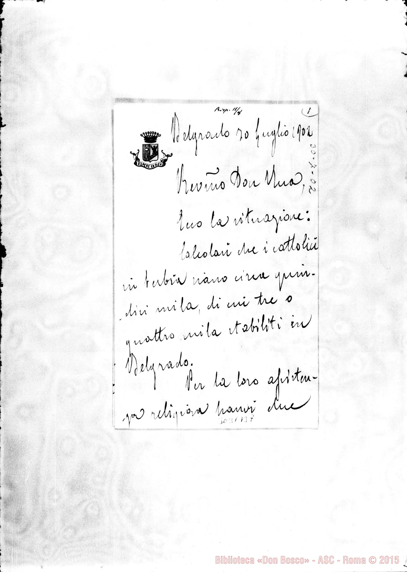 Fotogramma B 7 — Belgrado: Megliano - D. Rua, per assistenza agli italiani. Belgrado, 30-07-1902