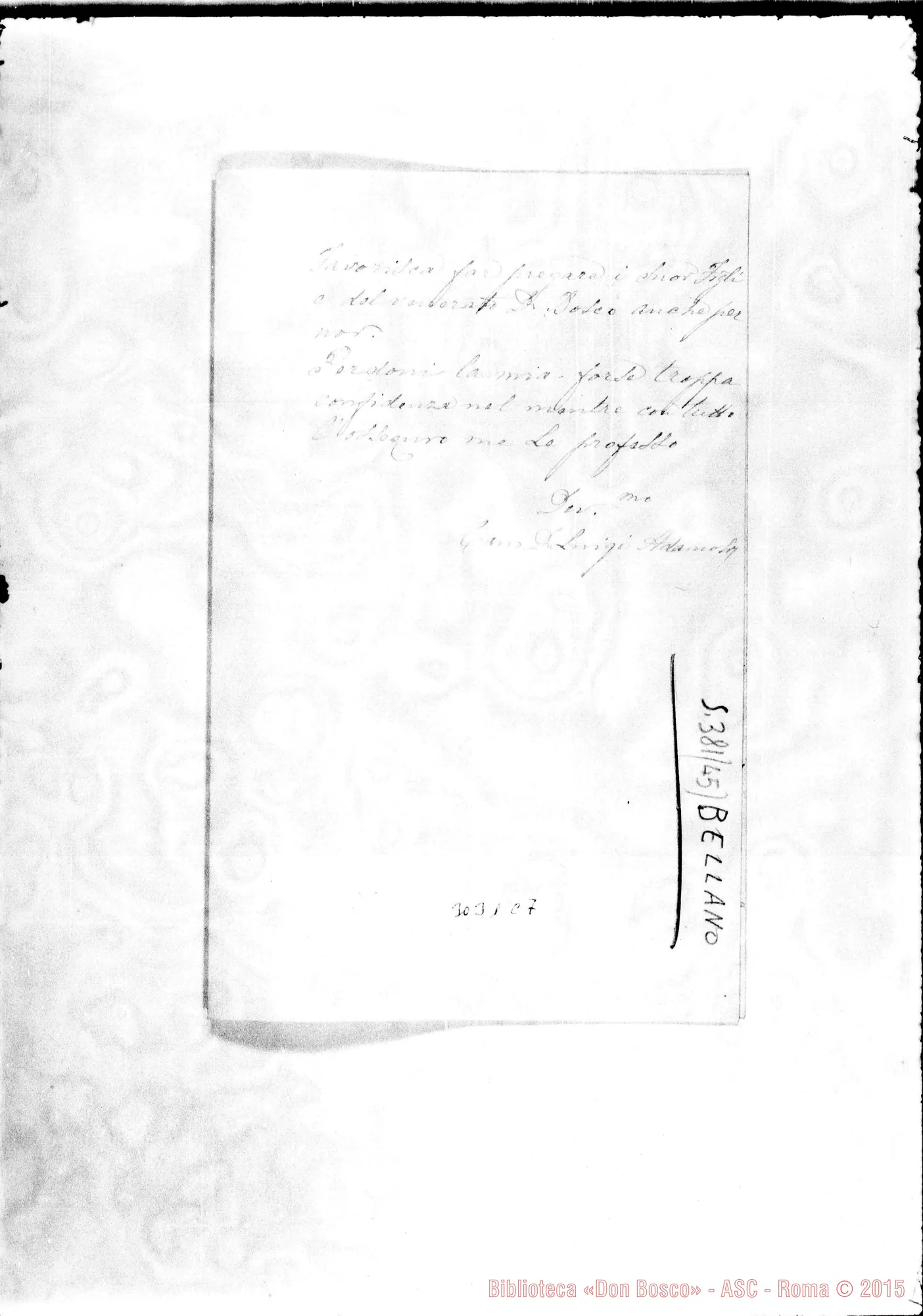 Fotogramma C 7 — Bellano: Can. D. Luigi Adamo - D. Rua. Bellano, 28-02-1894. Autogr. Rua