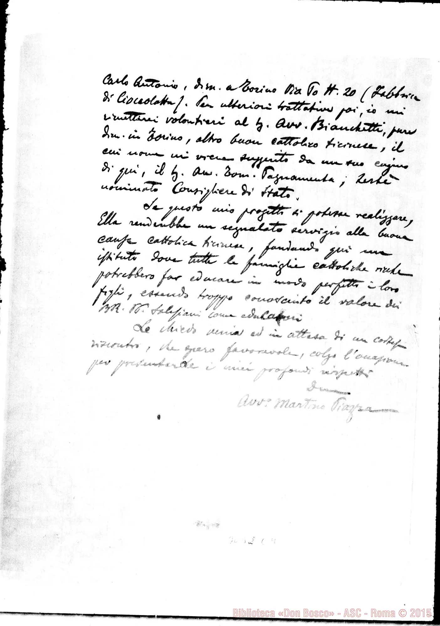Fotogramma C 4 — Biasca: Avv. Martino Piazza - D. Rua. Mar.1901. Autogr. Rua
