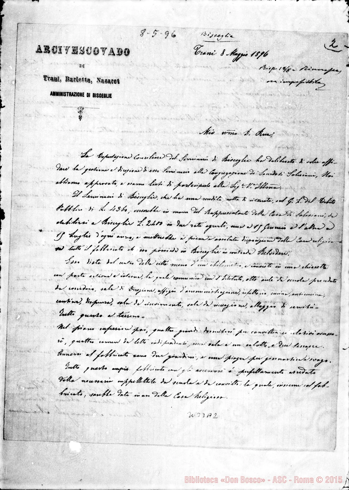 Fotogramma A 2 — Marinangeli Domenico, arciv. - D. Rua. Trani, 8-05-1896